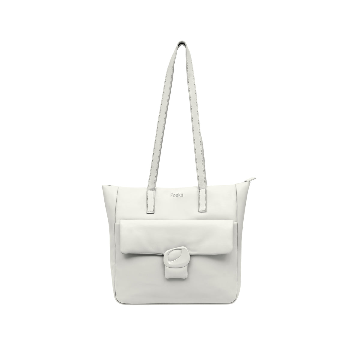 Foska Women's Large Tote & Shoulder Bag - Front Flap Pocket w/ Buckle - Light Beige Nude - 36x31 cm