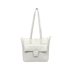 Foska Women's Large Tote & Shoulder Bag - Front Flap Pocket w/ Buckle - Light Beige Nude - 36x31 cm