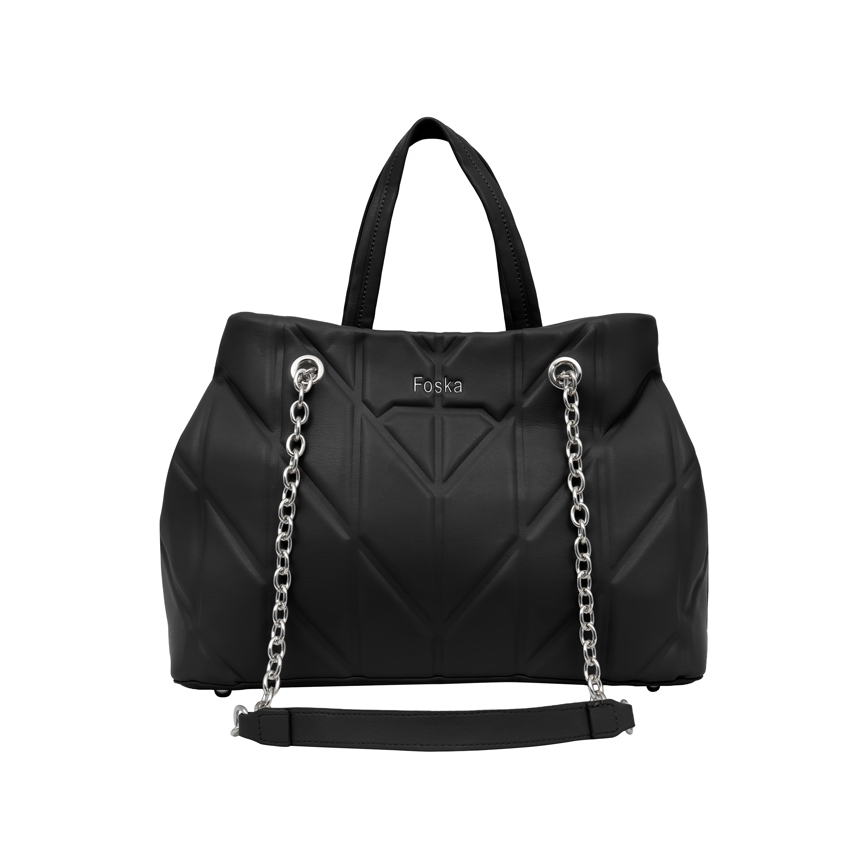 Foska Women's Shoulder Bag - Chic Piped Design Smooth Leather - Black - Khaki - Pink - 33x24 cm