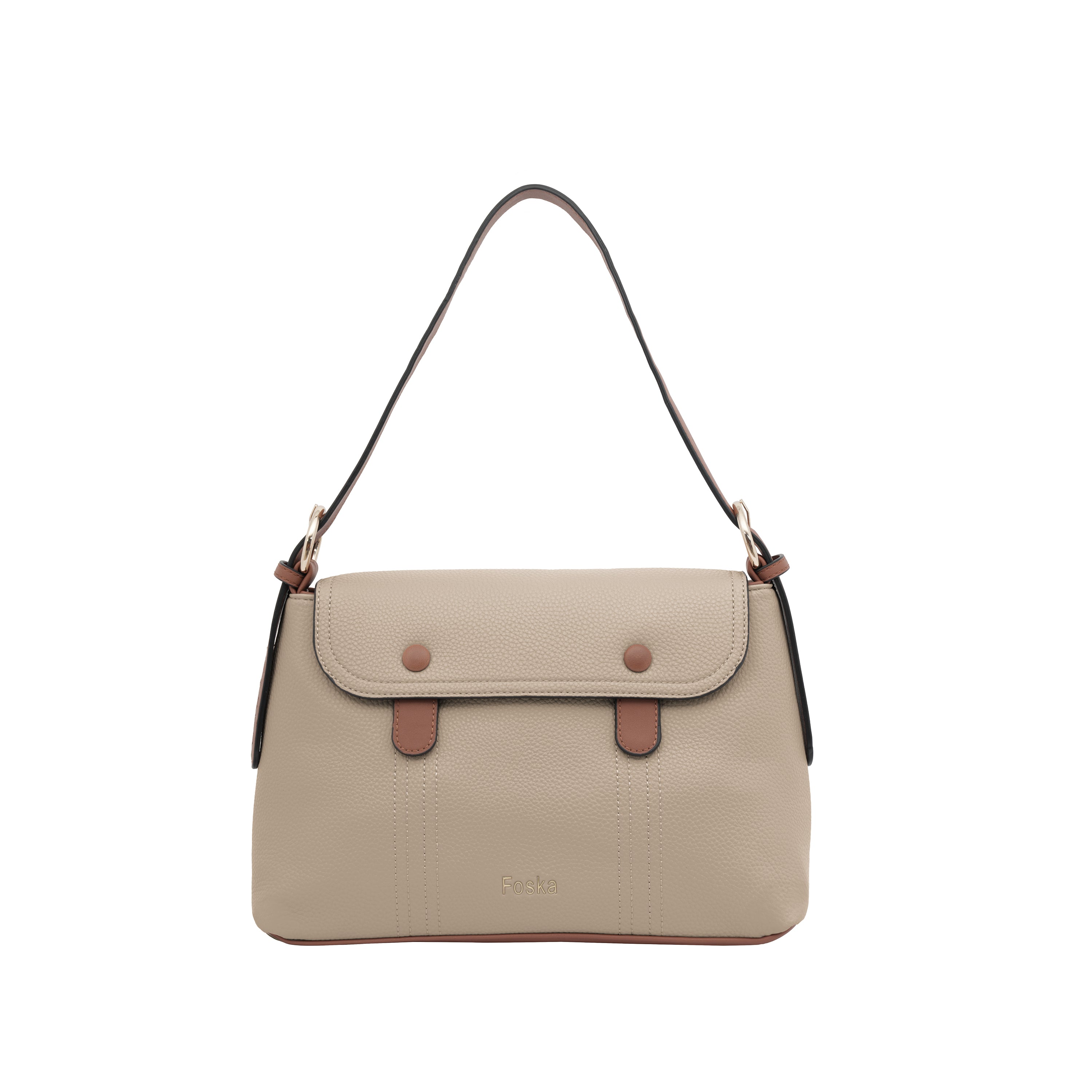 Foska Women's Shoulder Bag - Smooth PU Leather - Rectangular Nude Design - 31x20 cm