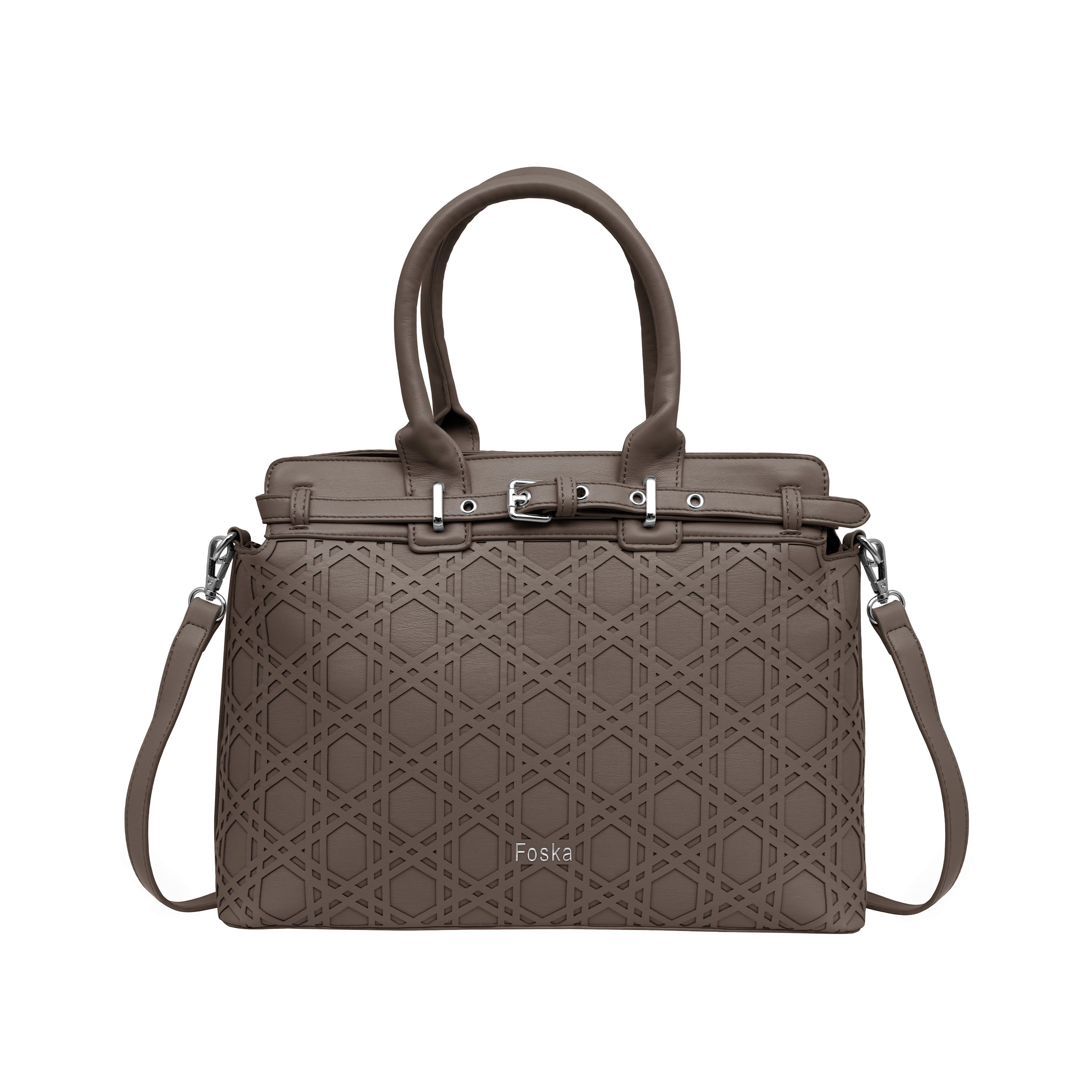 Foska Women's Versatile Fashion Tote Bag – Shoulder Handbag -Metal Chain Detail Black - Pink - Khaki - 33x27 cm