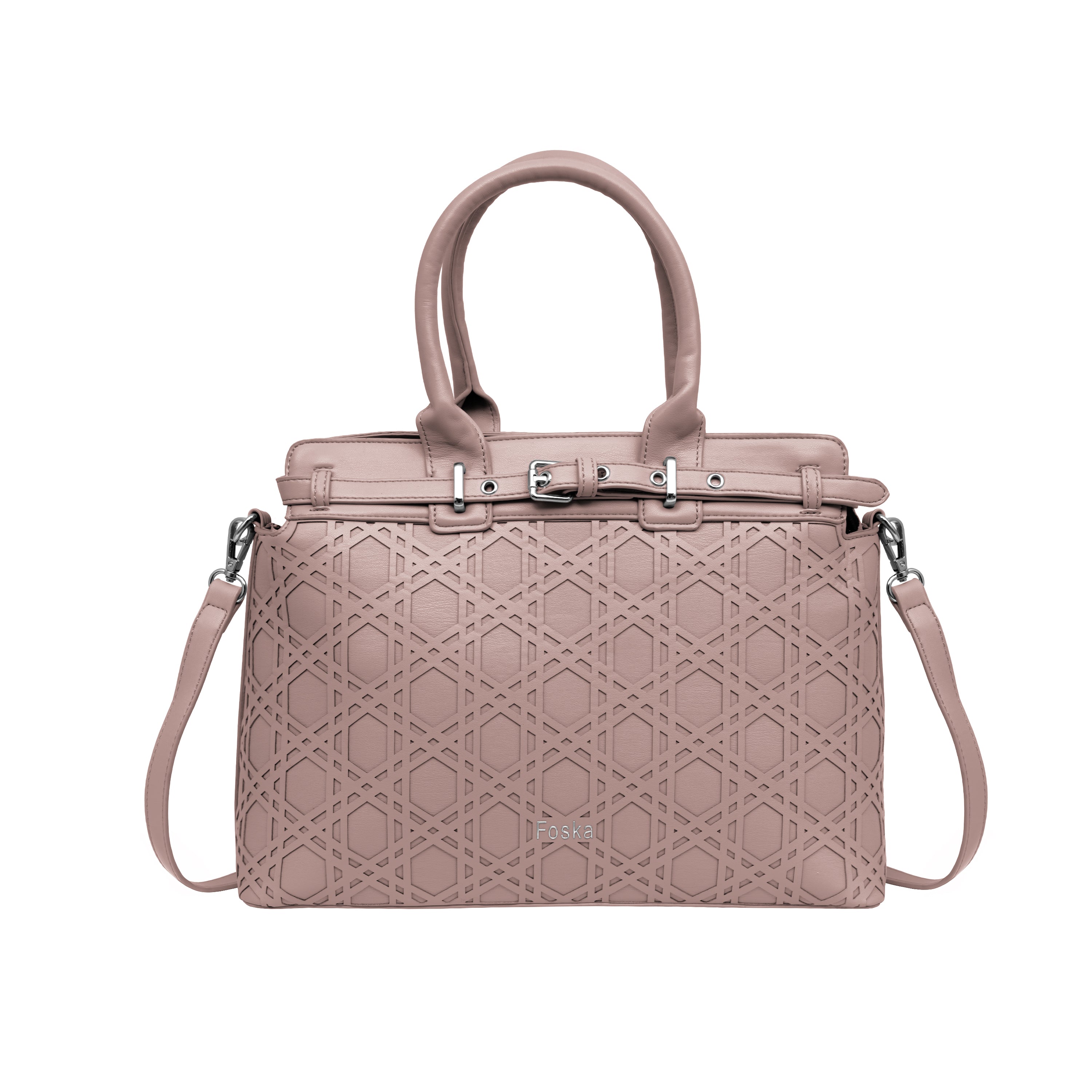Foska Women's Versatile Fashion Tote Bag – Shoulder Handbag -Metal Chain Detail Black - Pink - Khaki - 33x27 cm