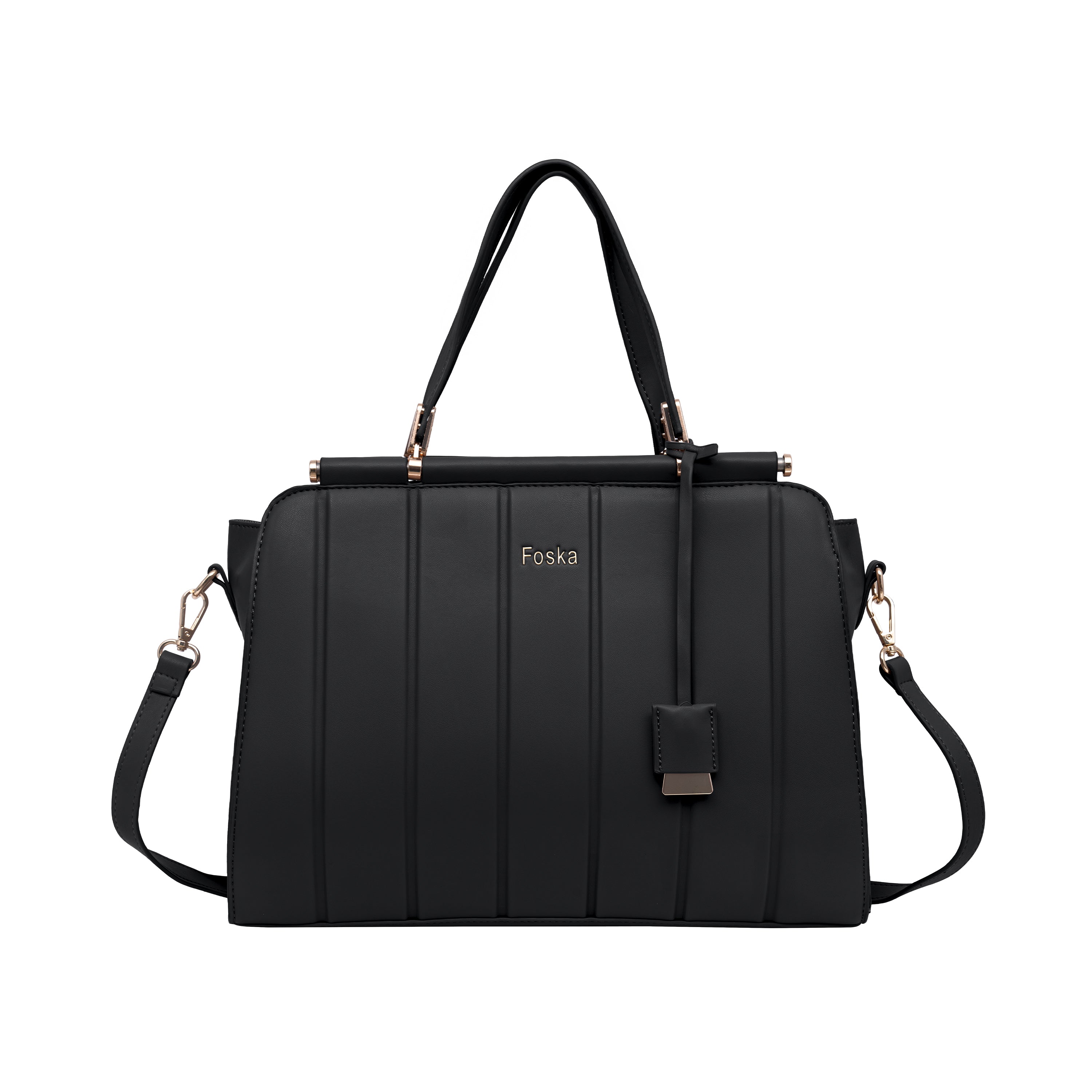 Foska Women's Shoulder Bag - Classic Smooth PU Leather - Black, Khaki, Pink - 36x25.5 cm