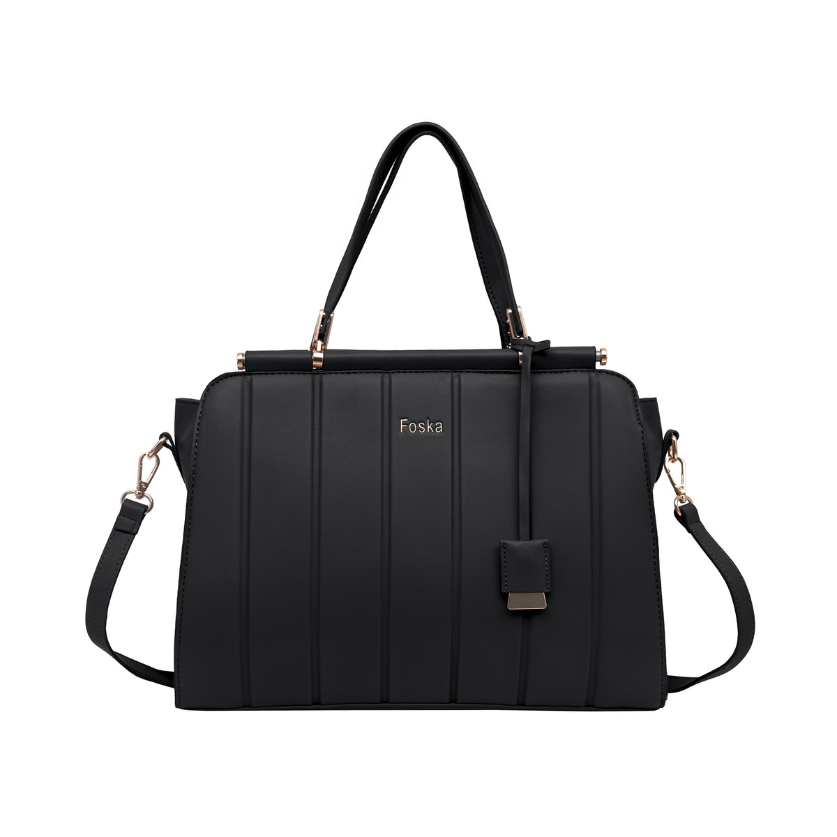 Foska Women's Shoulder Bag - Classic Smooth PU Leather - Black, Khaki, Pink - 36x25.5 cm