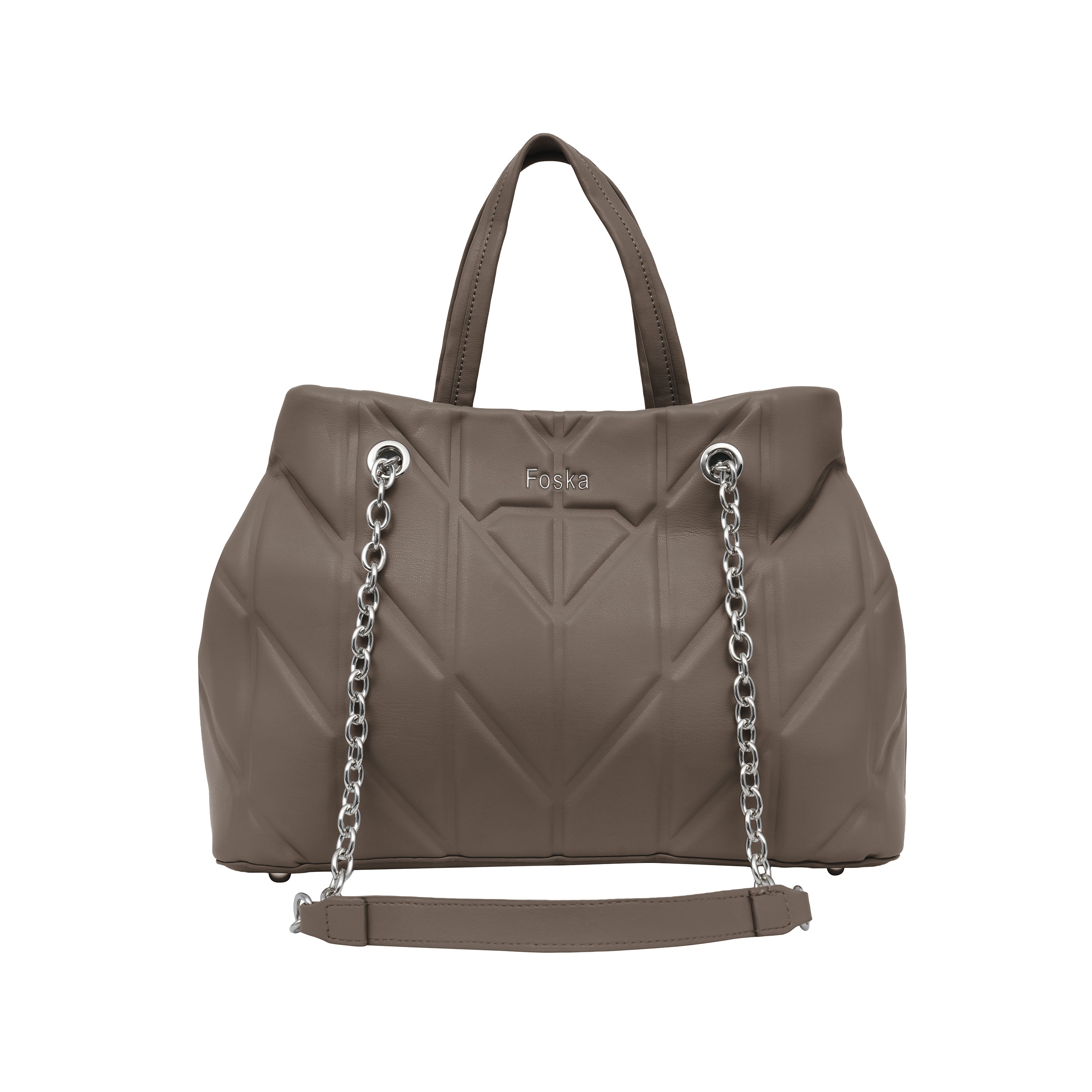 Foska Women's Shoulder Bag - Chic Piped Design Smooth Leather - Black - Khaki - Pink - 33x24 cm