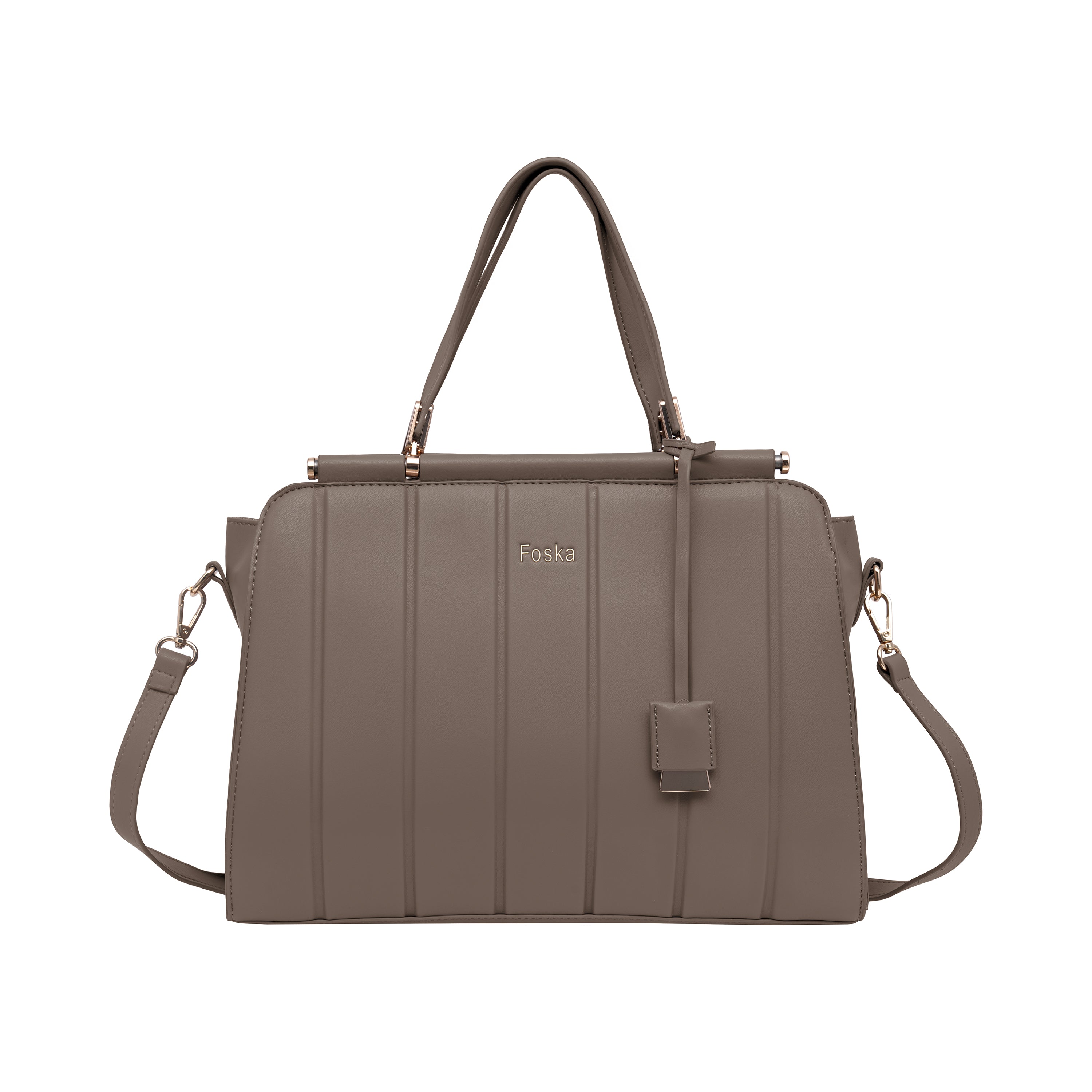 Foska Women's Shoulder Bag - Classic Smooth PU Leather - Black, Khaki, Pink - 36x25.5 cm