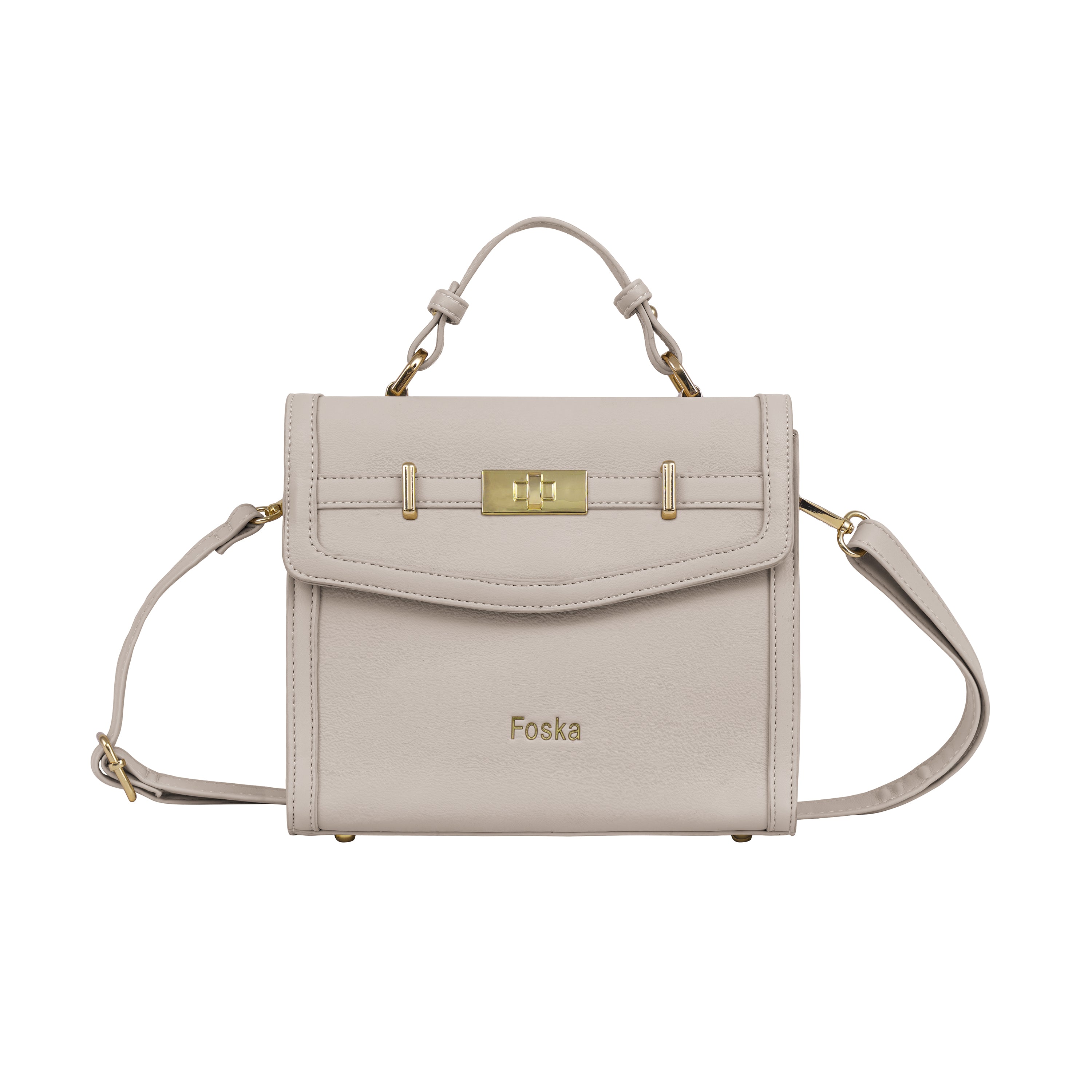 Foska Women's Mini Top Handle Cross-Body Bag - Flap Design Dusty Rose - 23x20 cm
