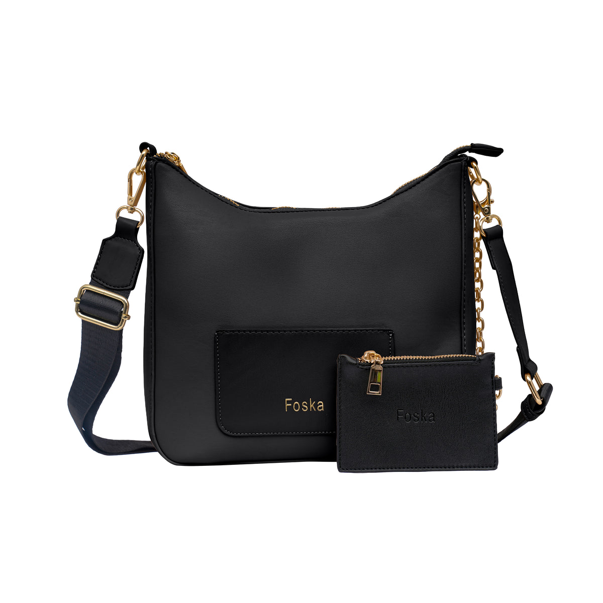 Foska Women's Hobo Cross-Body Bag - Smooth PU Leather - Black - WHITE - APRICOT - 26x25 cm