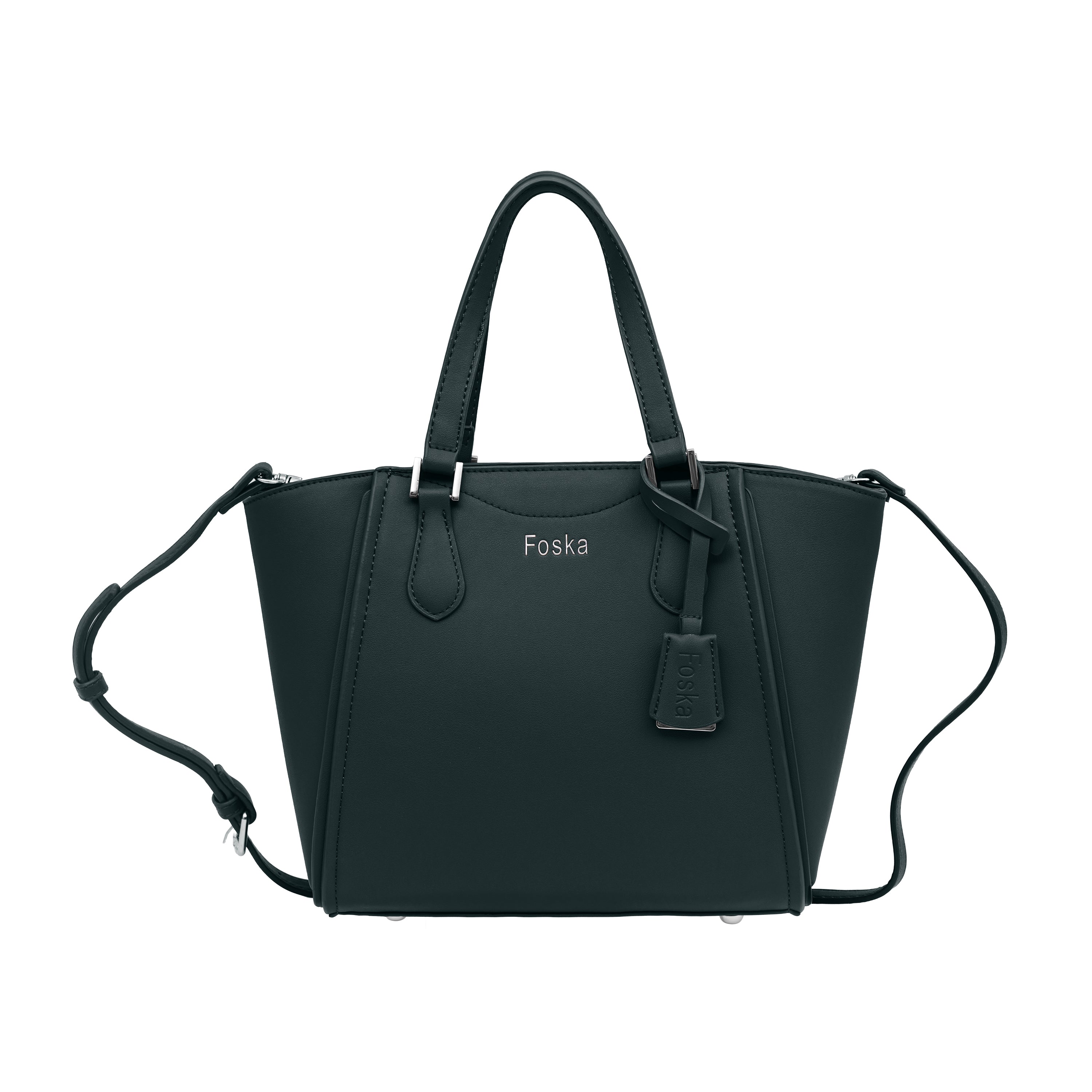 Foska Women's Large Structured Tote & Shoulder Bag - Brown - black - Dark Green - 35.5x29 cm