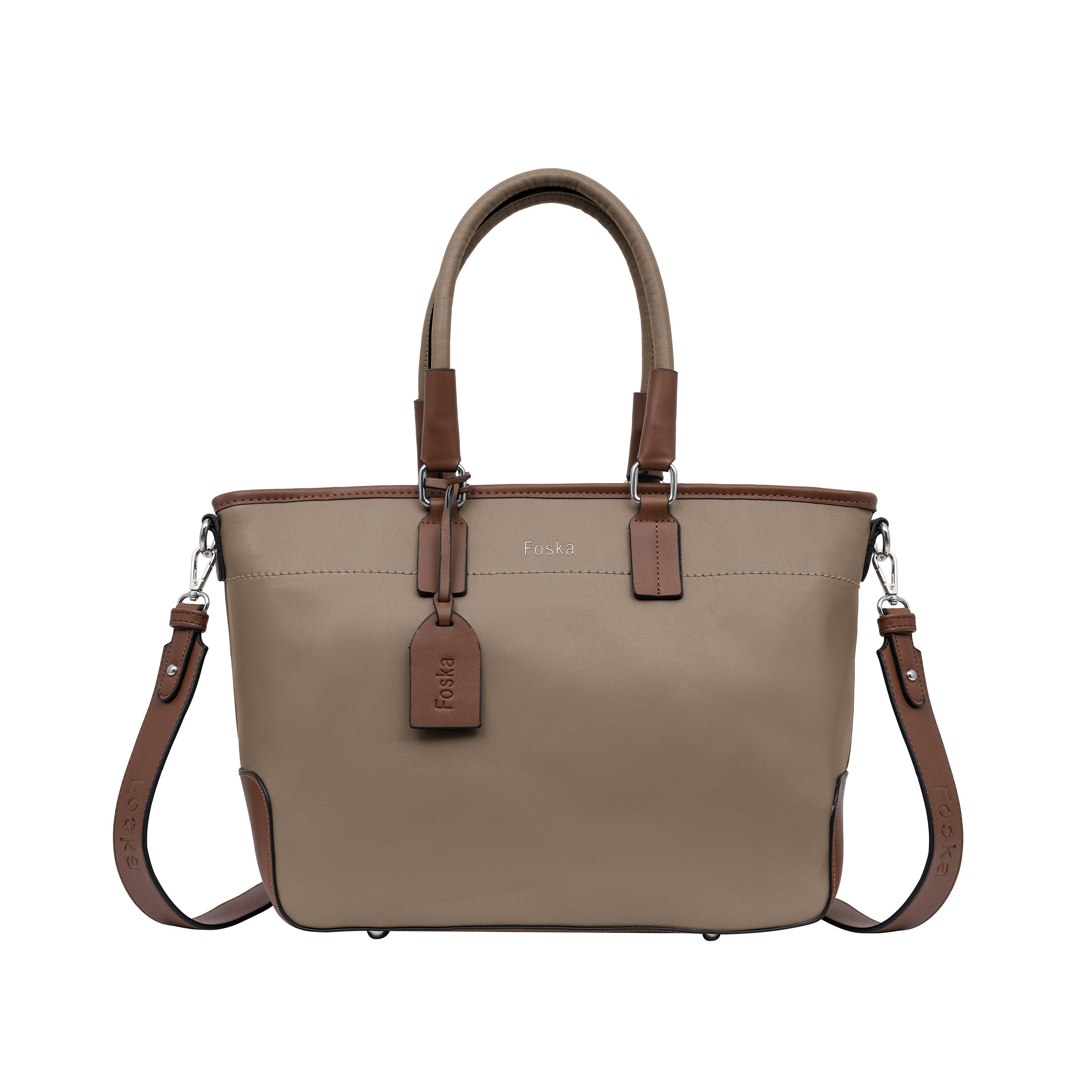 Foska Women's Wide Tote & Shoulder Bag - Two-Tone Design - 43x27 cm