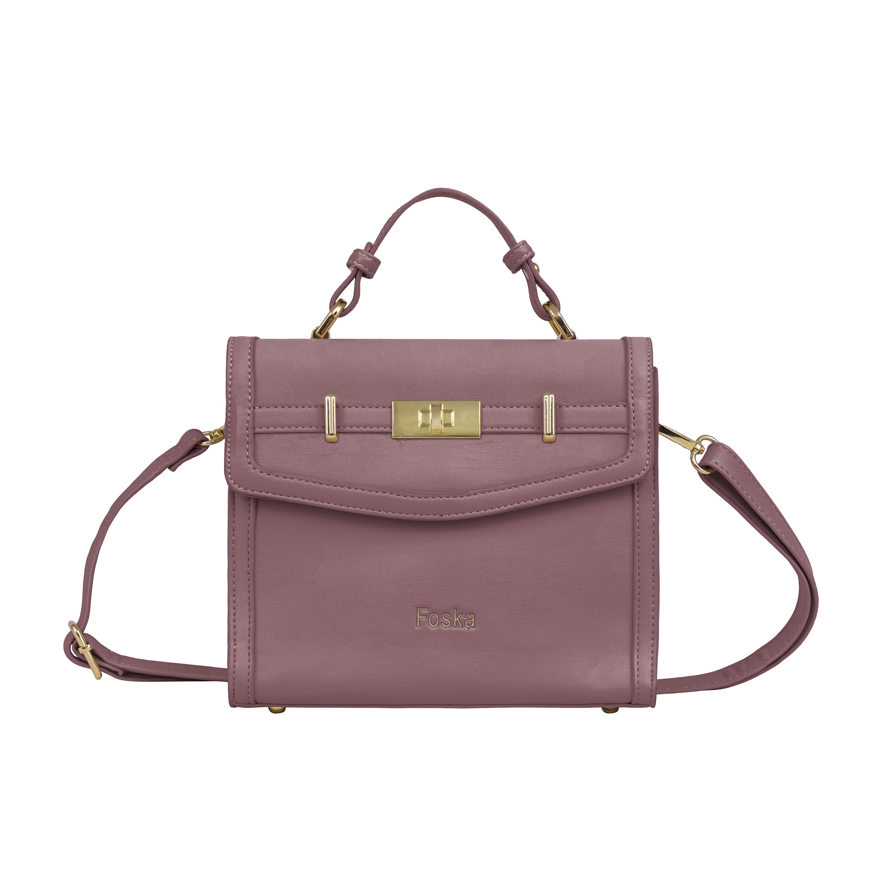 Foska Women's Mini Top Handle Cross-Body Bag - Flap Design Dusty Rose - 23x20 cm