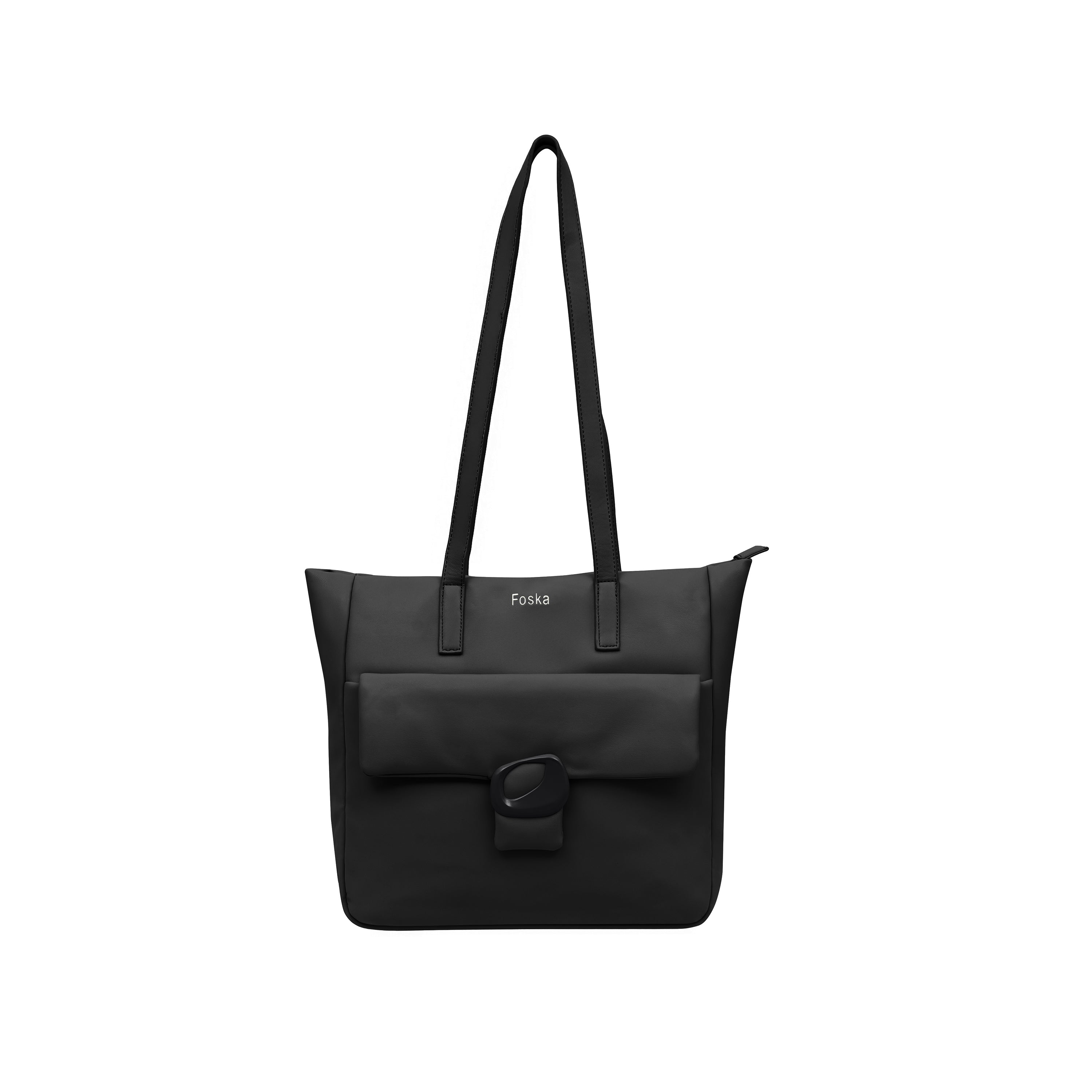 Foska Women's Large Tote & Shoulder Bag - Front Flap Pocket w/ Buckle - Light Beige Nude - 36x31 cm
