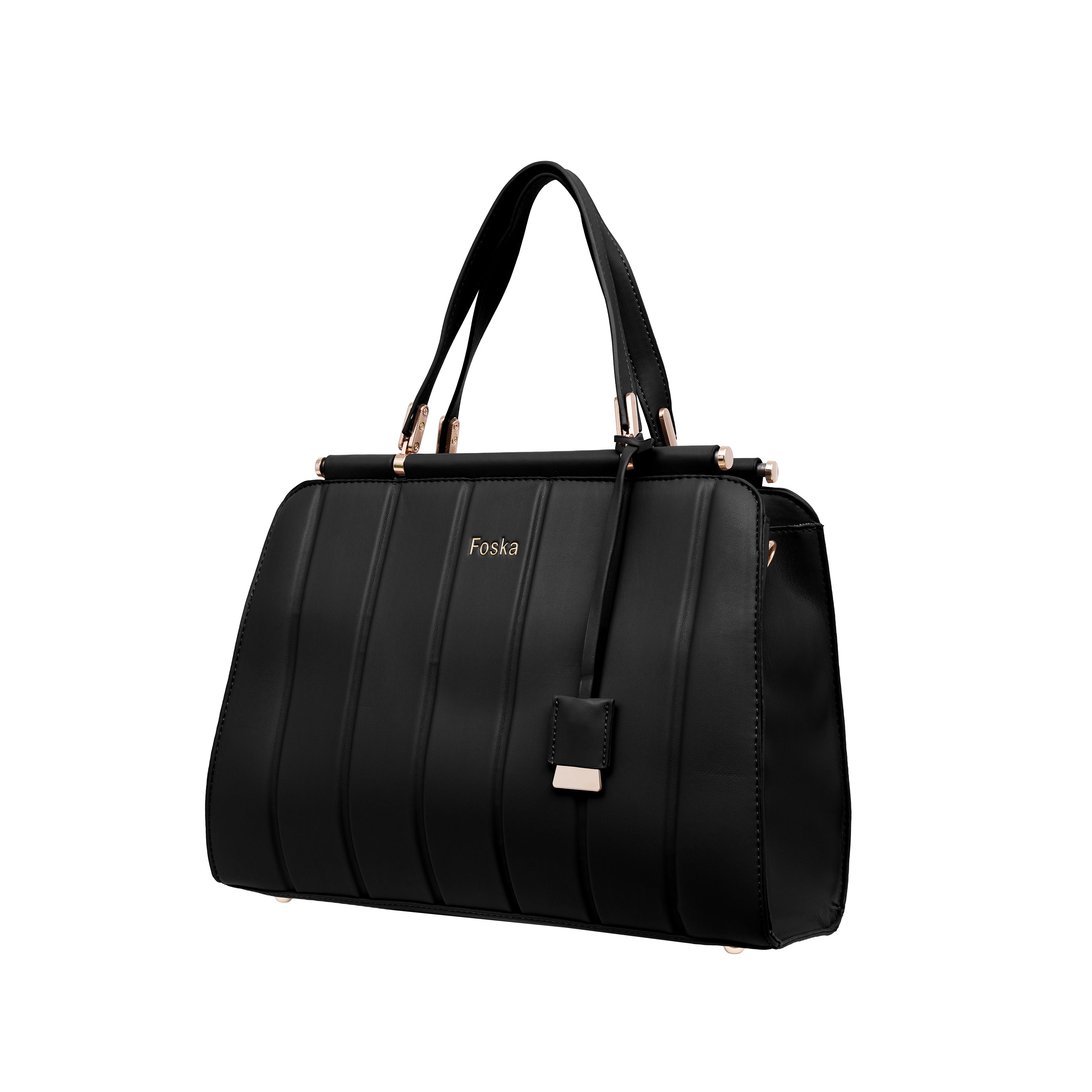 Foska Women's Shoulder Bag - Classic Smooth PU Leather - Black, Khaki, Pink - 36x25.5 cm