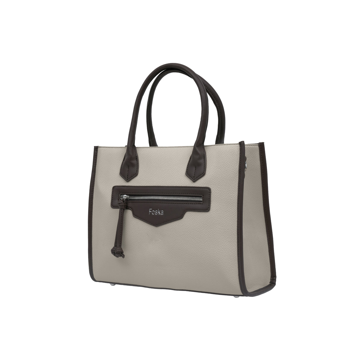 Foska Women's Large Tote & Shoulder Bag - Embossed PU Leather - Black - Beige- 33x26.5 cm
