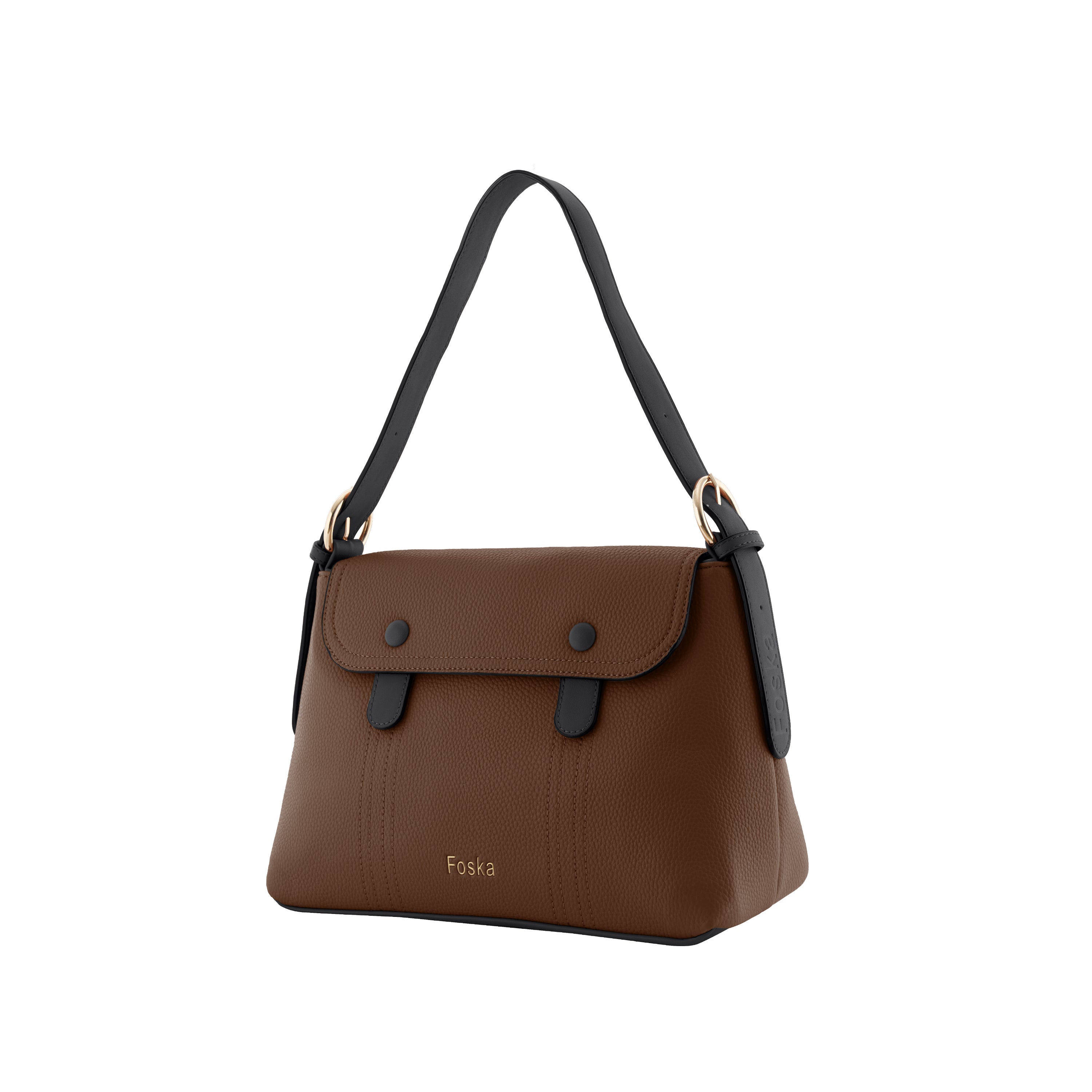 Foska Women's Shoulder Bag - Smooth PU Leather - Rectangular Nude Design - 31x20 cm