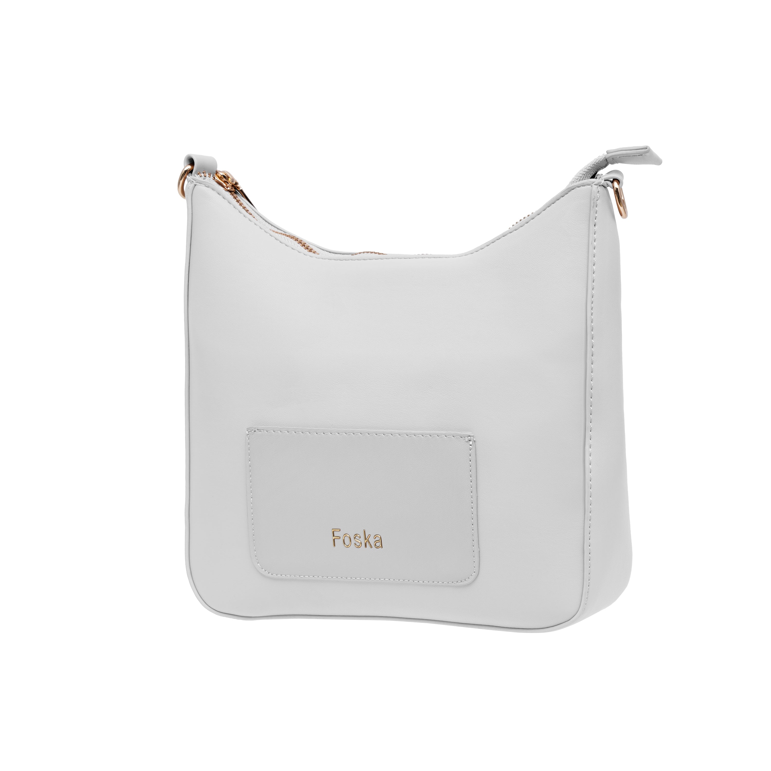 Foska Women's Hobo Cross-Body Bag - Smooth PU Leather - Black - WHITE - APRICOT - 26x25 cm
