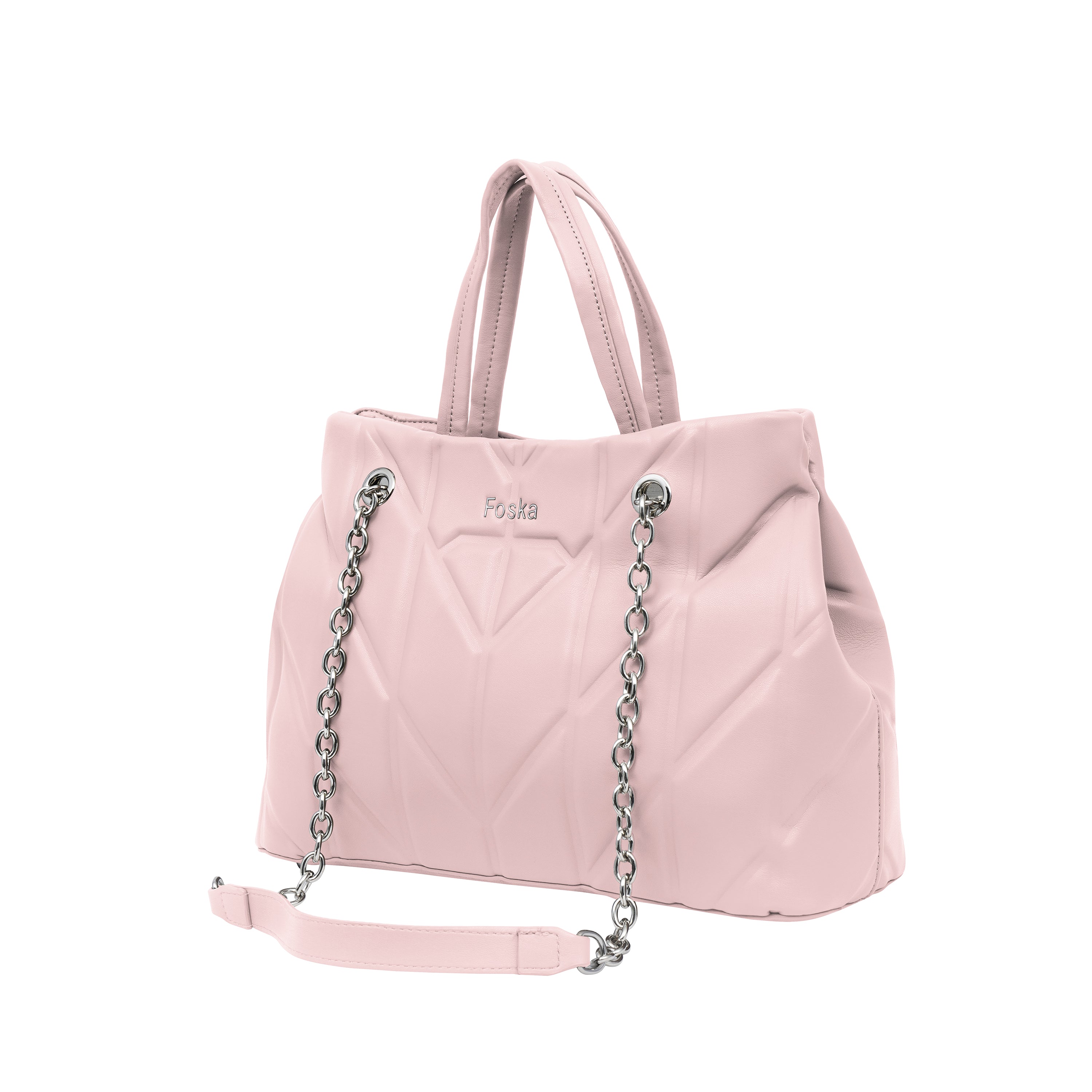 Foska Women's Shoulder Bag - Chic Piped Design Smooth Leather - Black - Khaki - Pink - 33x24 cm