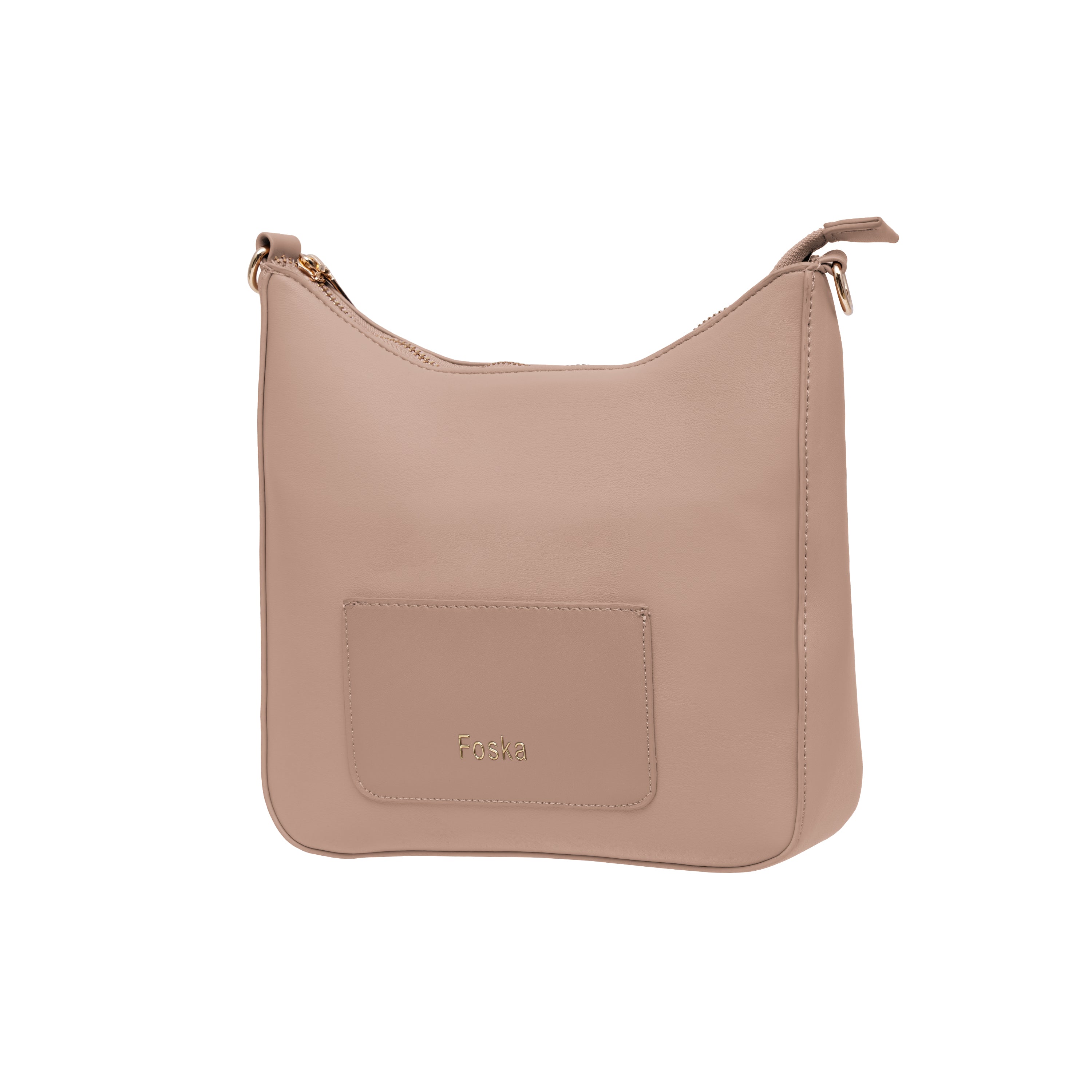 Foska Women's Hobo Cross-Body Bag - Smooth PU Leather - Black - WHITE - APRICOT - 26x25 cm