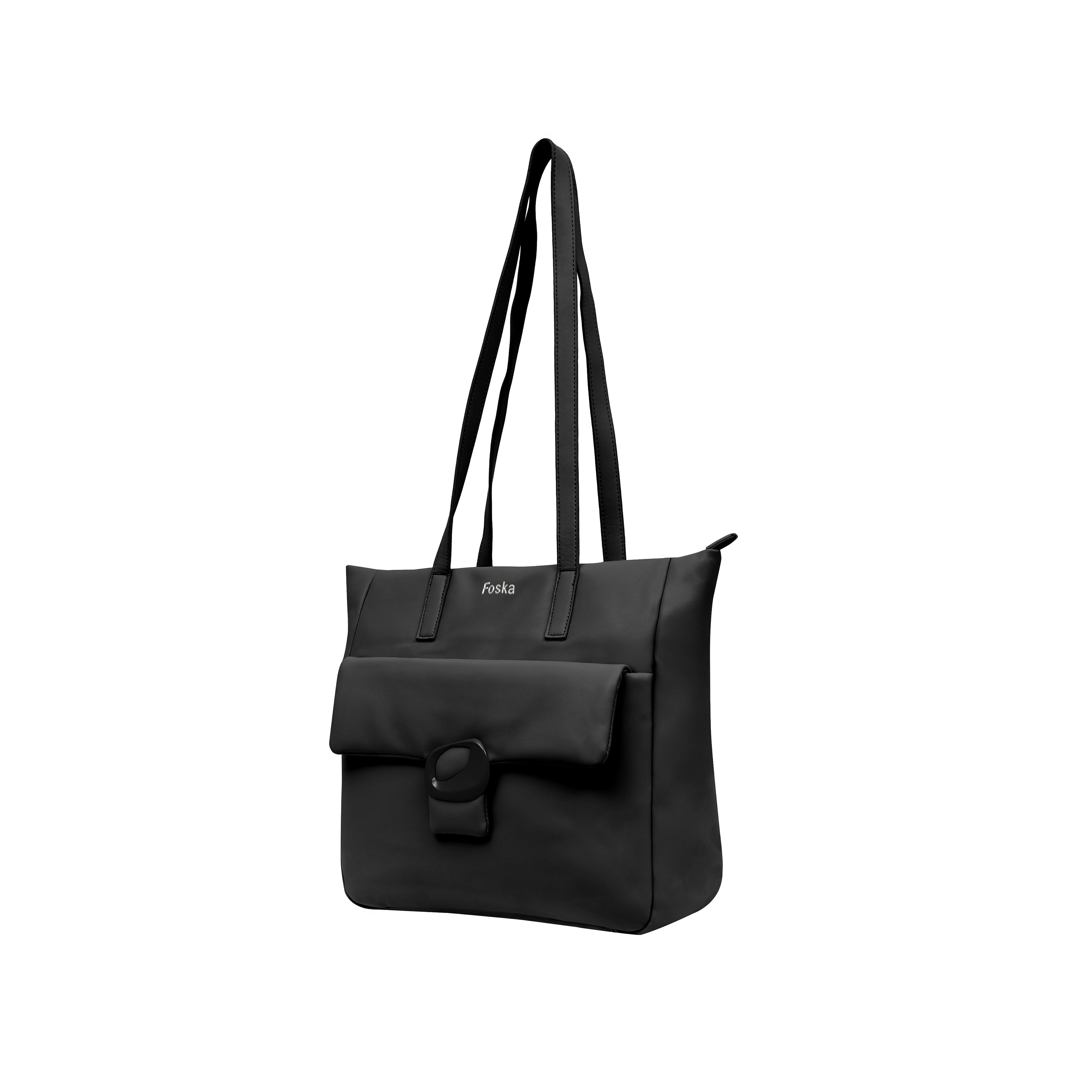 Foska Women's Large Tote & Shoulder Bag - Front Flap Pocket w/ Buckle - Light Beige Nude - 36x31 cm