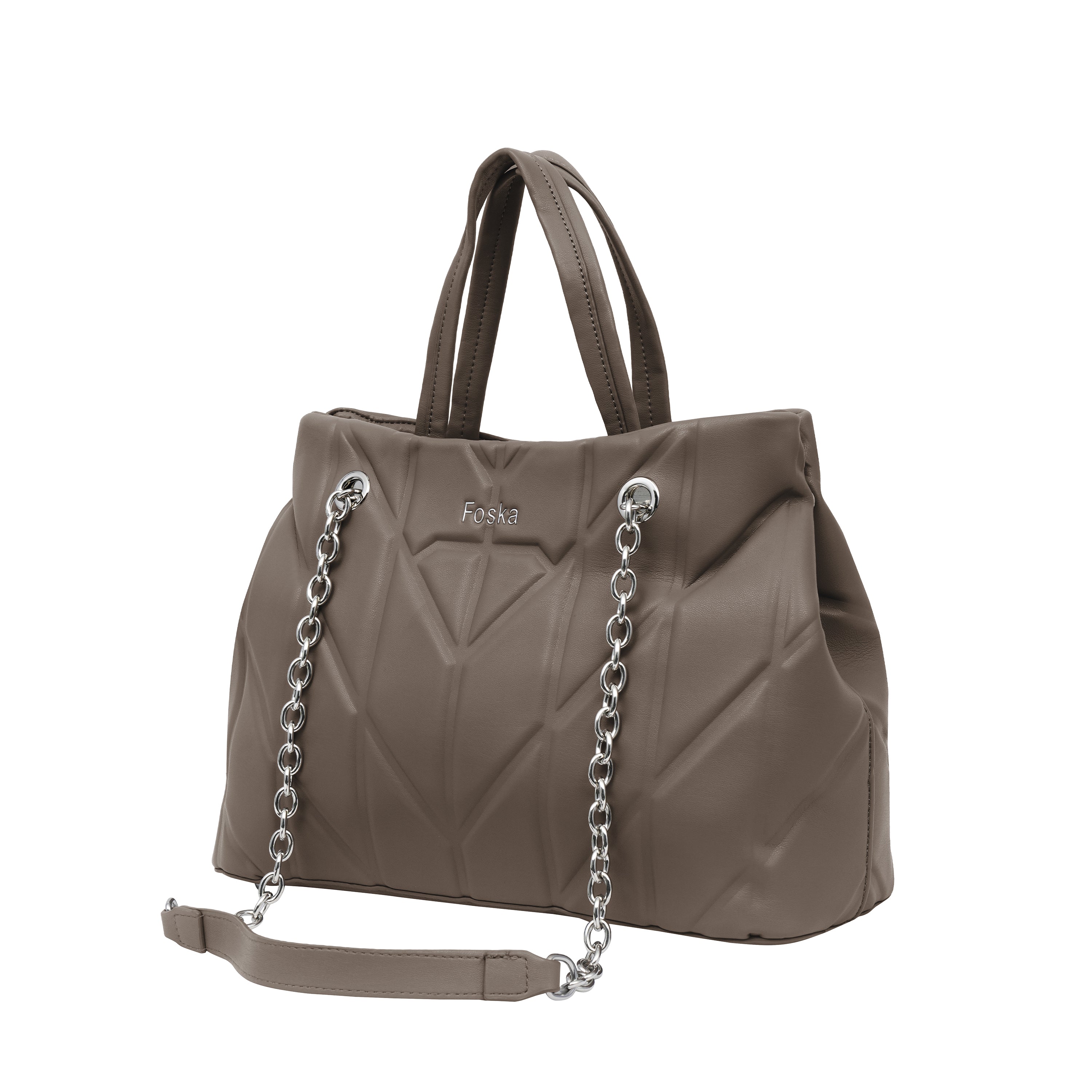 Foska Women's Shoulder Bag - Chic Piped Design Smooth Leather - Black - Khaki - Pink - 33x24 cm