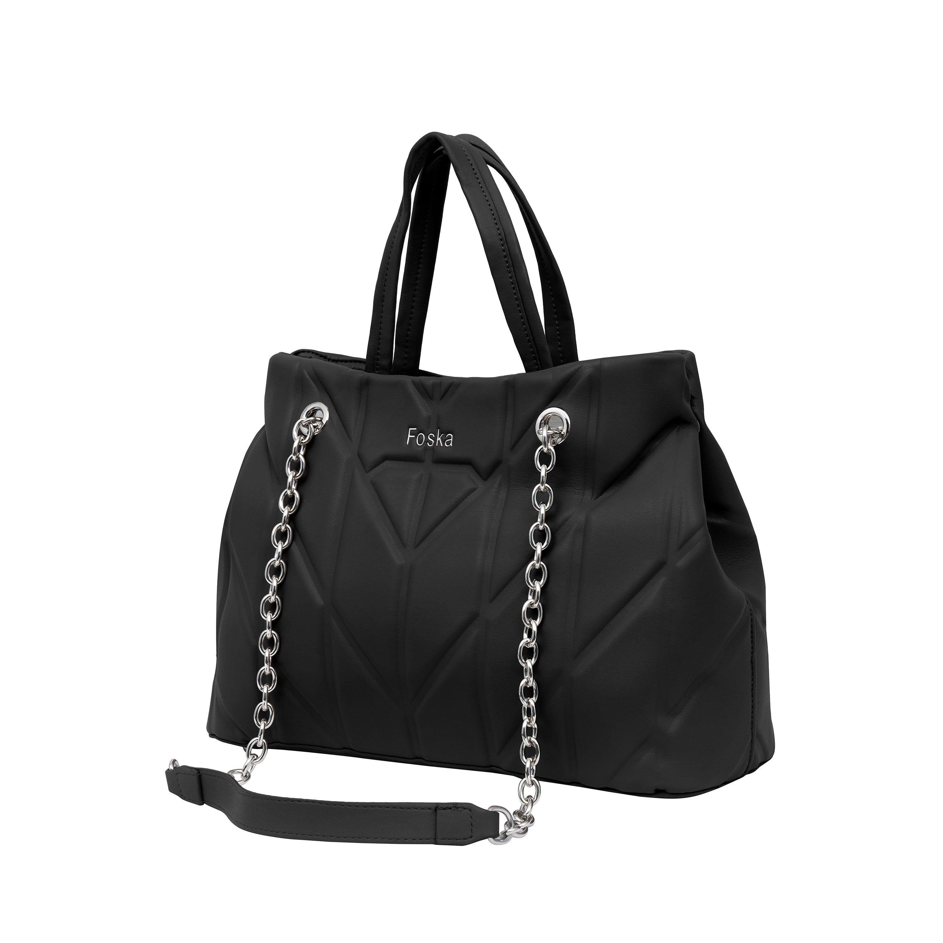 Foska Women's Shoulder Bag - Chic Piped Design Smooth Leather - Black - Khaki - Pink - 33x24 cm