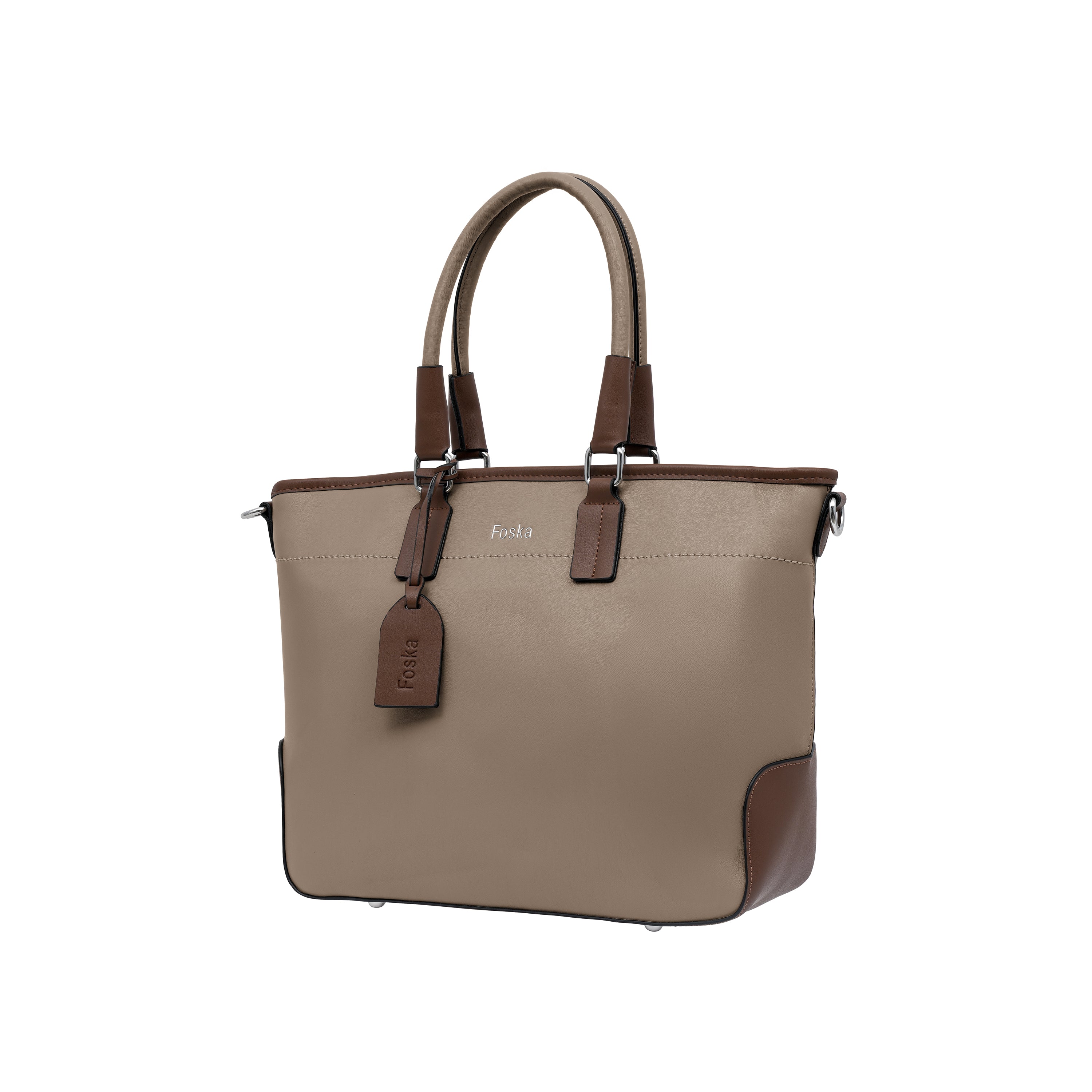 Foska Women's Wide Tote & Shoulder Bag - Two-Tone Design - 43x27 cm
