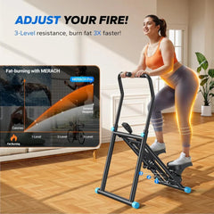 Foldable Stair Climber Step Machine for Full-Body Workout, Compact Folding Cardio Exercise Climber with Extended Step Range, Adjustable Handlebar & Pedals