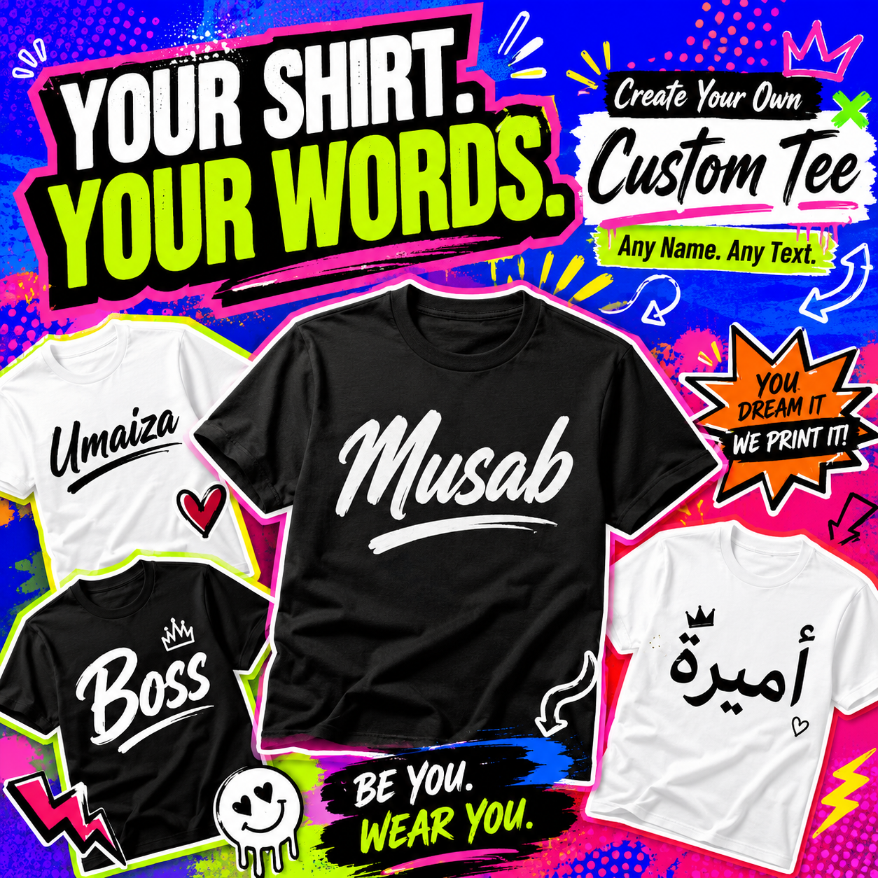 Customized T Shirt - Name Your Shirt - Any Text-100% Cotton - Premium Quality