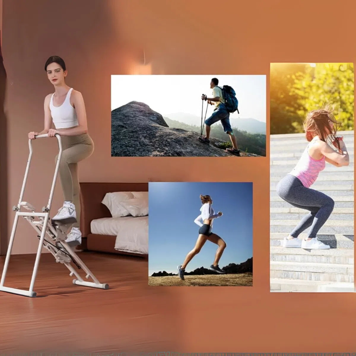 Foldable Stair Climber Step Machine for Full-Body Workout, Compact Folding Cardio Exercise Climber with Extended Step Range, Adjustable Handlebar & Pedals