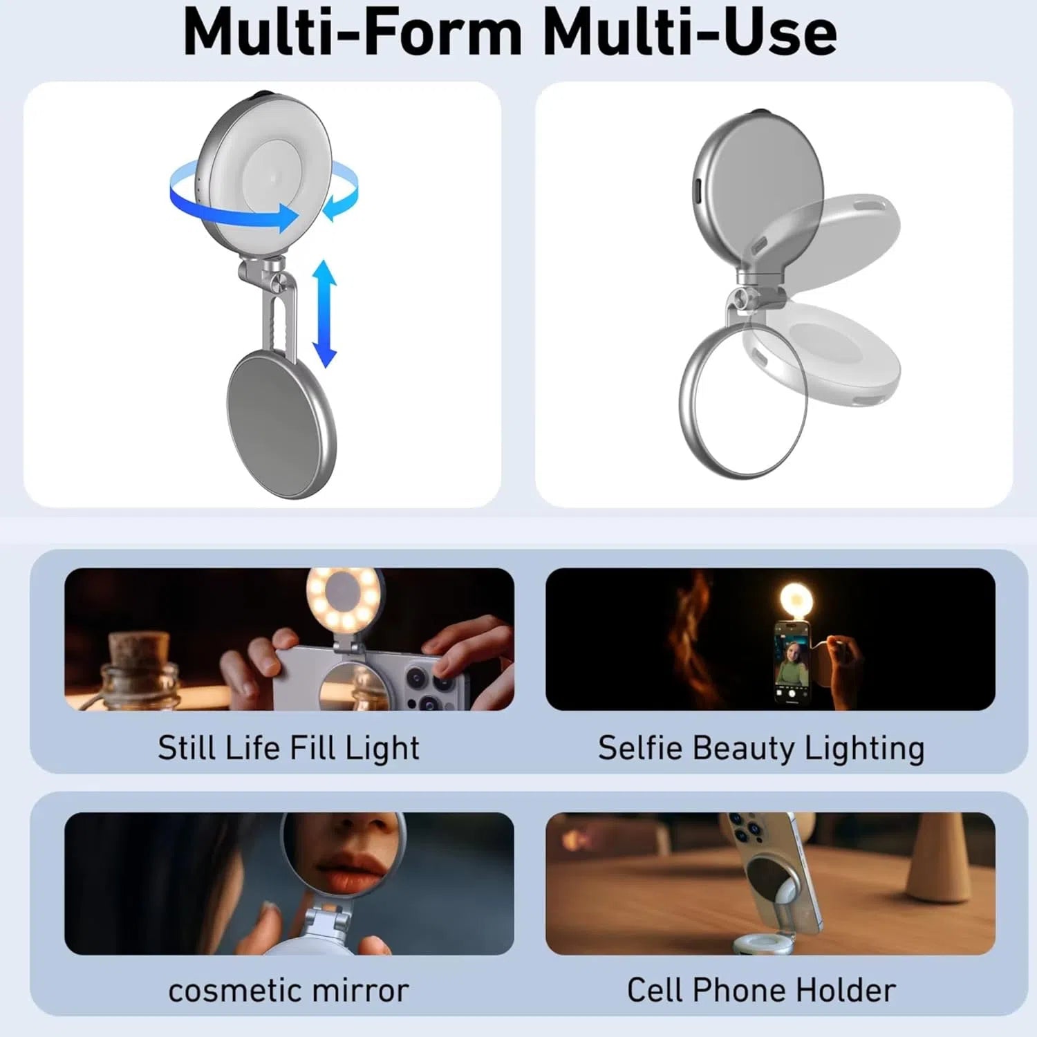 Magnetic 360° LED Phone Photography Grip with MagSafe‑Style Light & Rotating Clamp