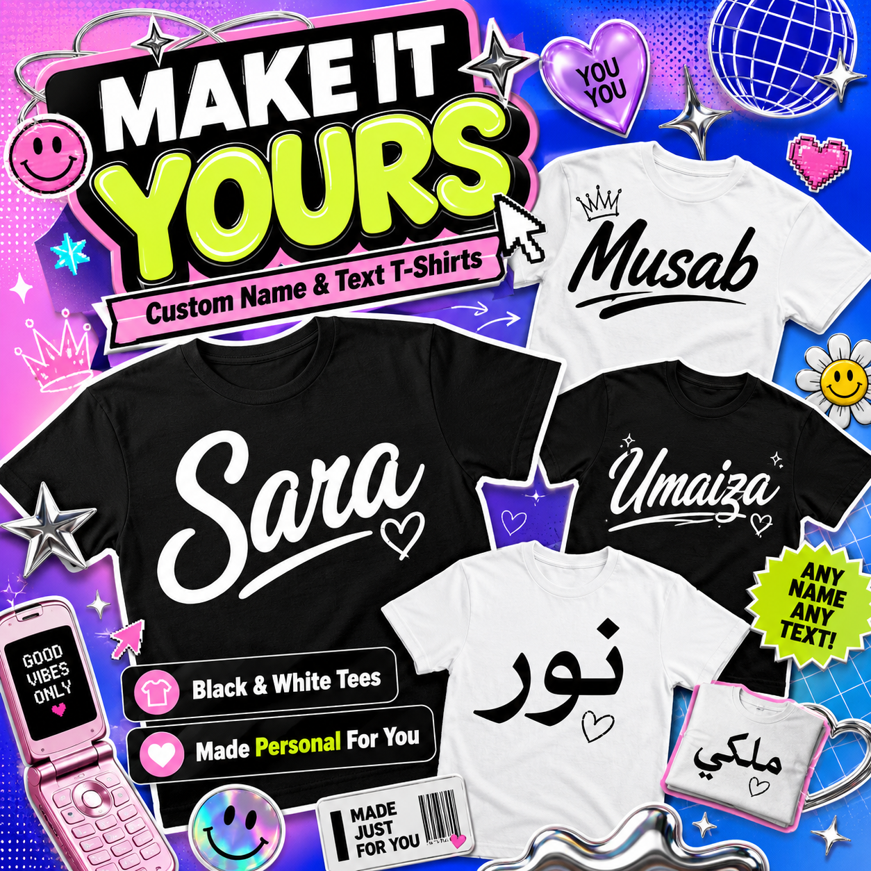 Customized T Shirt - Name Your Shirt - Any Text-100% Cotton - Premium Quality
