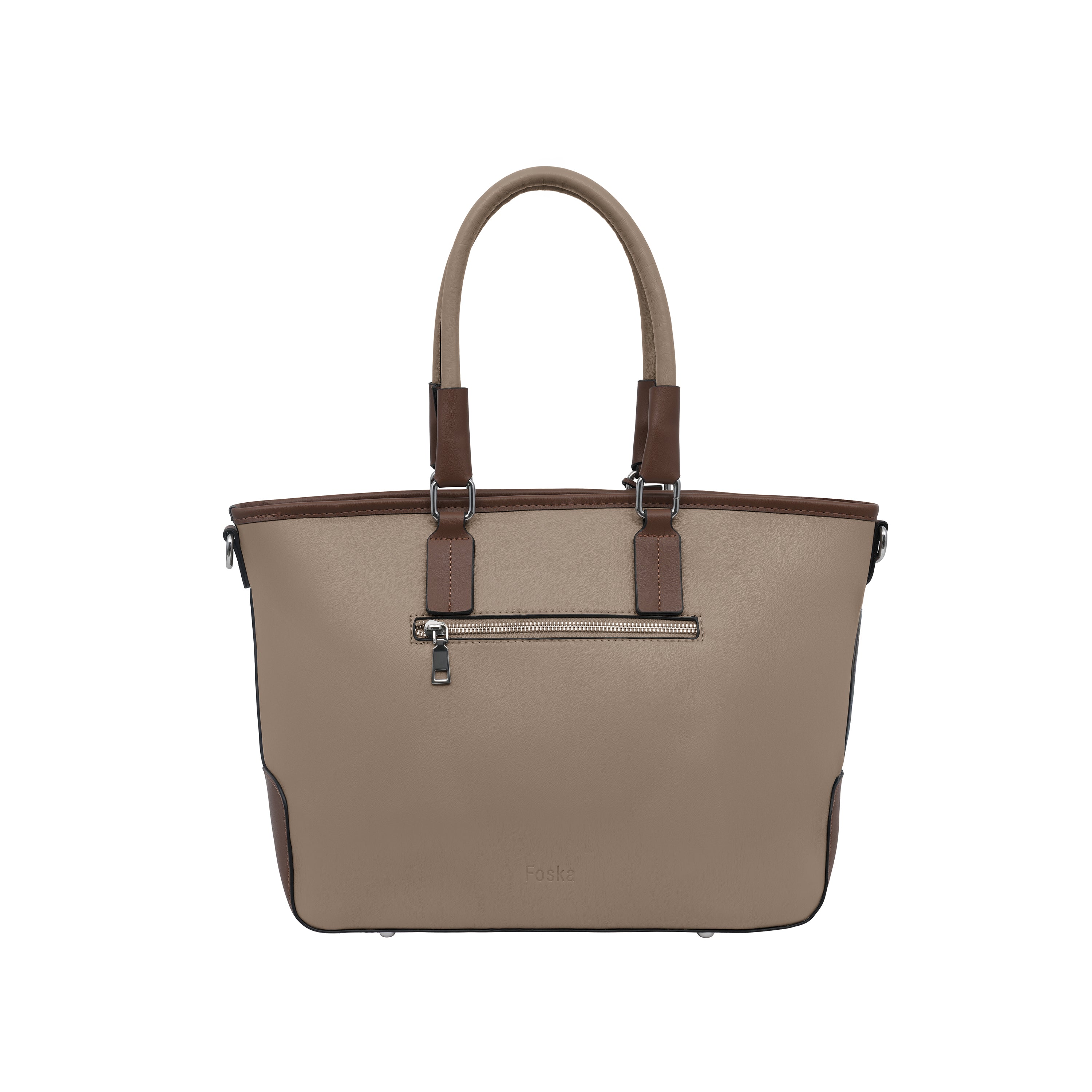 Foska Women's Wide Tote & Shoulder Bag - Two-Tone Design - 43x27 cm