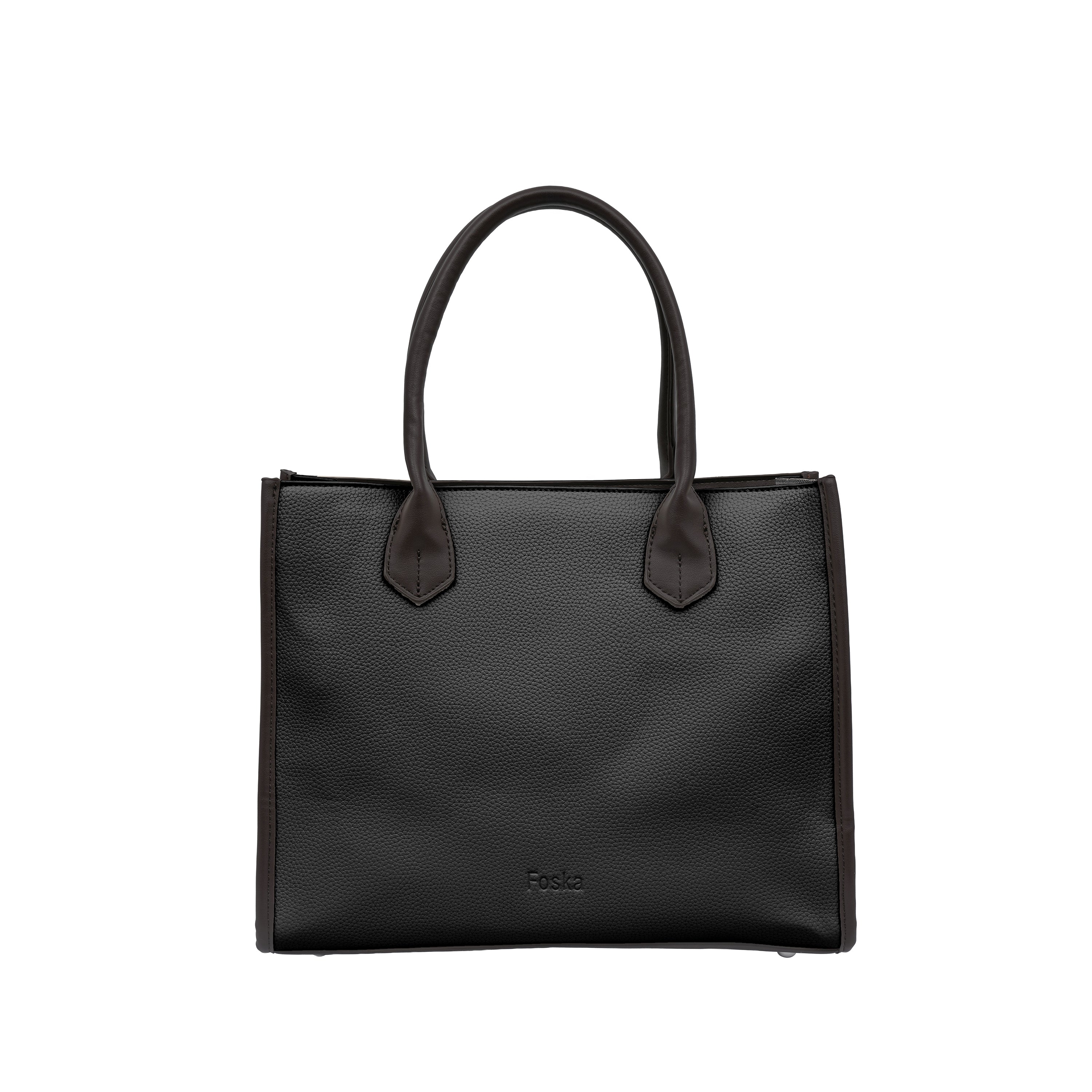 Foska Women's Large Tote & Shoulder Bag - Embossed PU Leather - Black - Beige- 33x26.5 cm