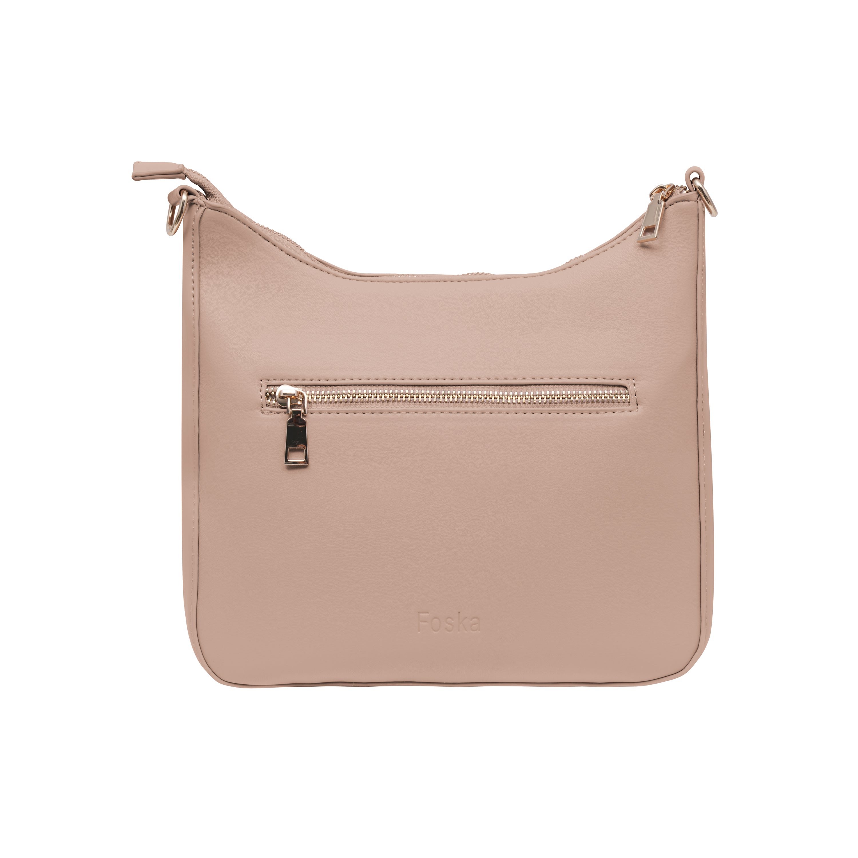 Foska Women's Hobo Cross-Body Bag - Smooth PU Leather - Black - WHITE - APRICOT - 26x25 cm