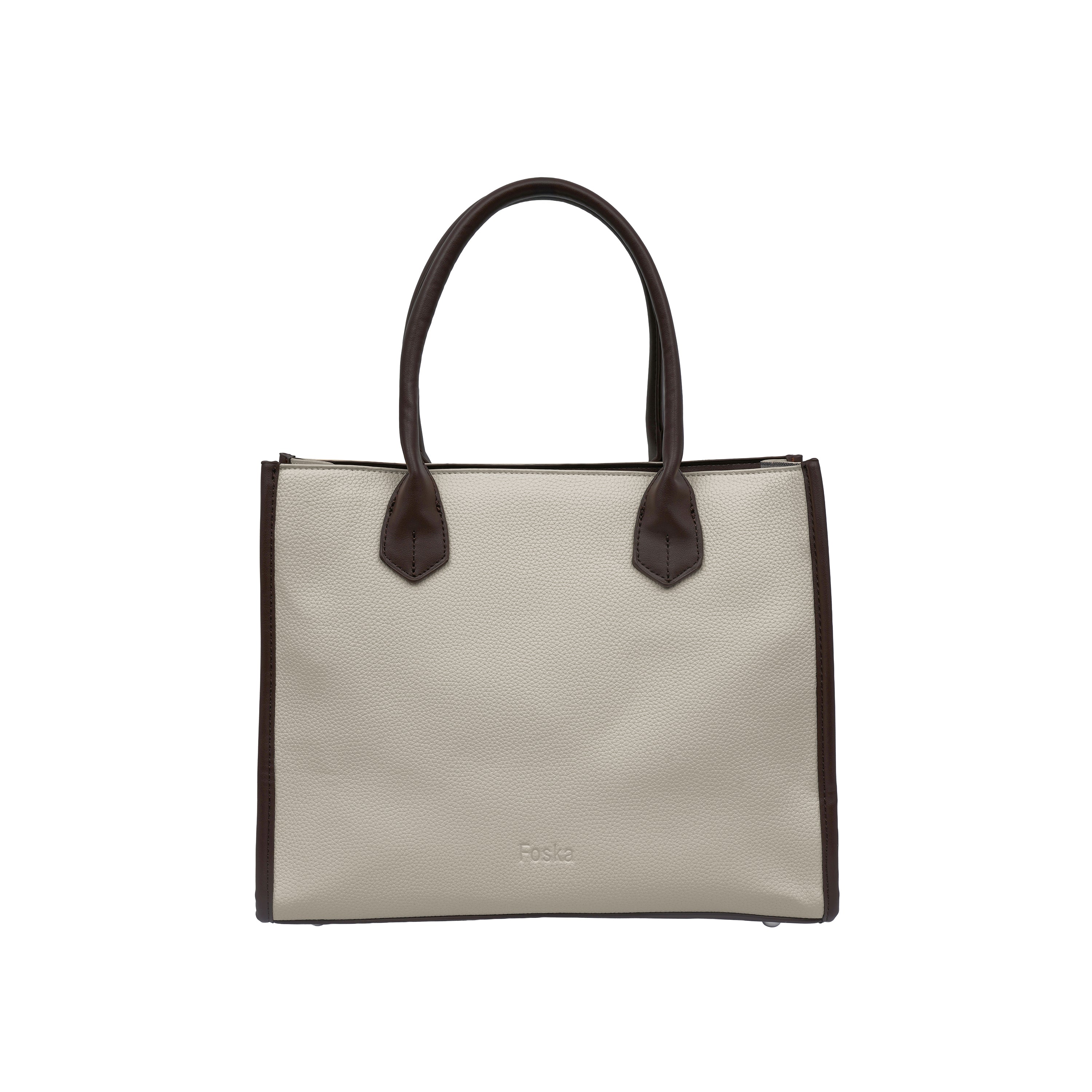 Foska Women's Large Tote & Shoulder Bag - Embossed PU Leather - Black - Beige- 33x26.5 cm