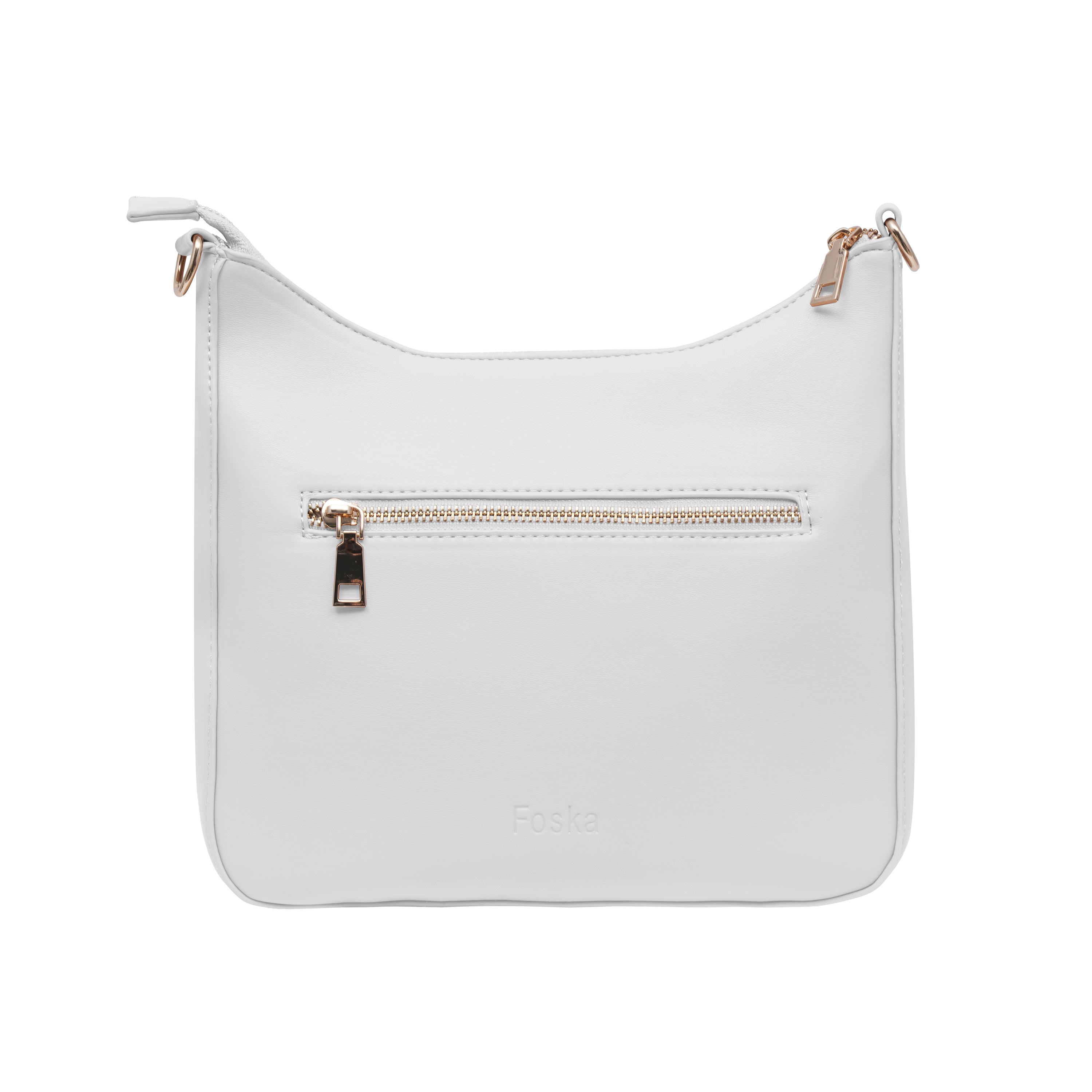 Foska Women's Hobo Cross-Body Bag - Smooth PU Leather - Black - WHITE - APRICOT - 26x25 cm