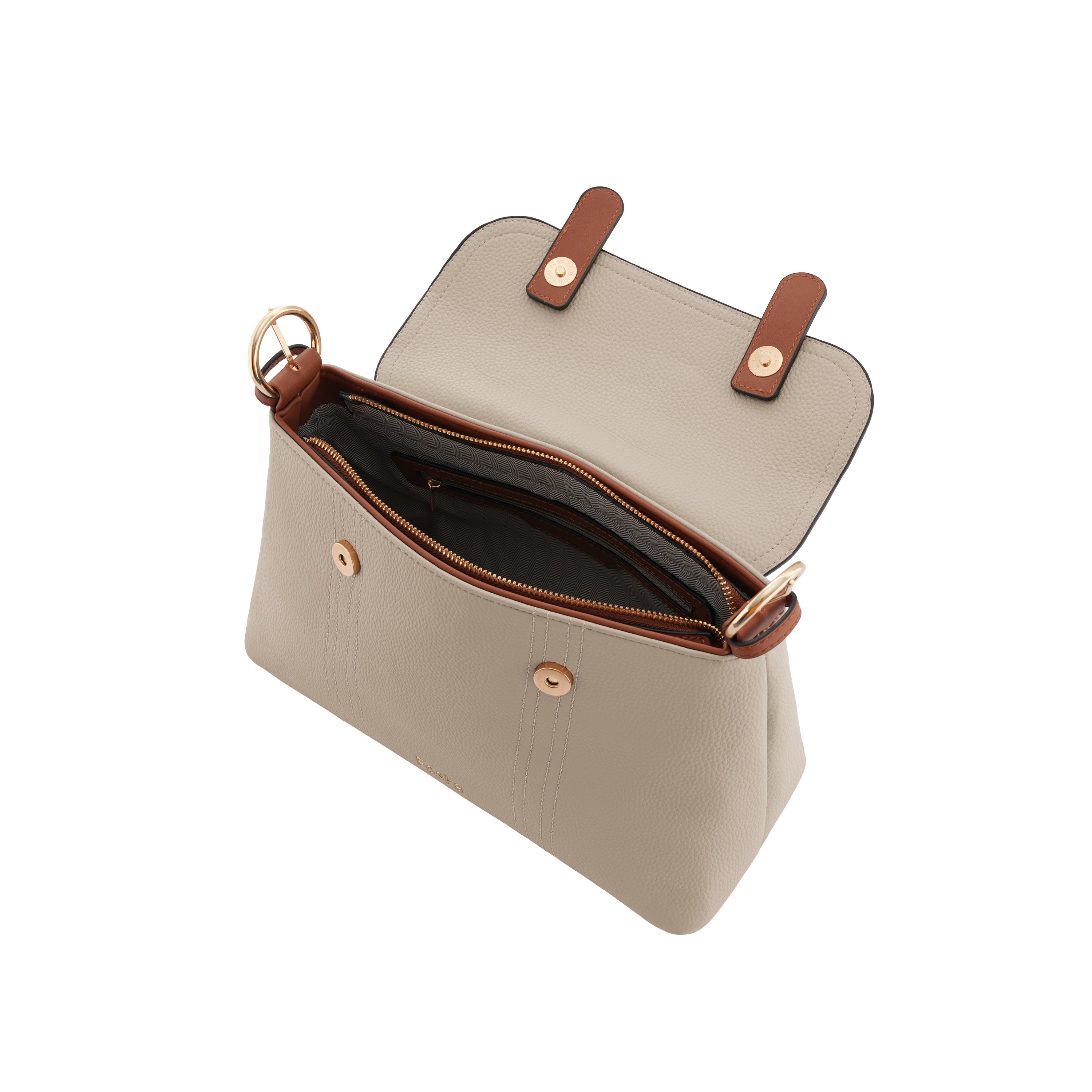 Foska Women's Shoulder Bag - Smooth PU Leather - Rectangular Nude Design - 31x20 cm