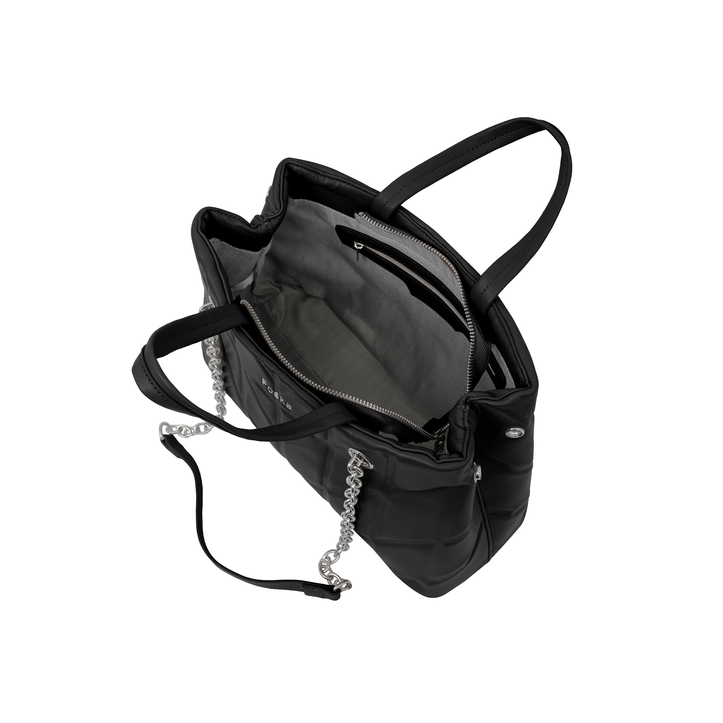 Foska Women's Shoulder Bag - Chic Piped Design Smooth Leather - Black - Khaki - Pink - 33x24 cm