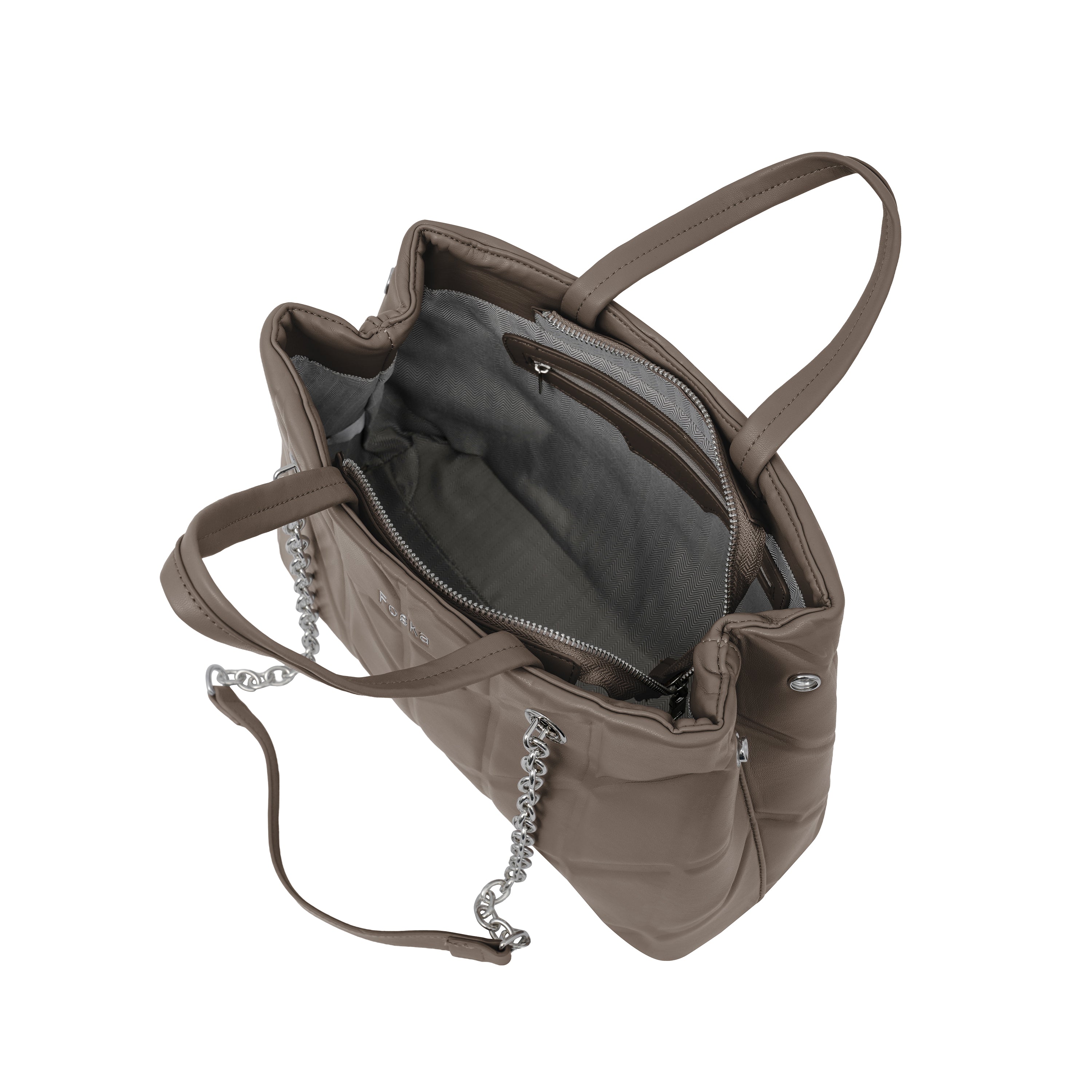 Foska Women's Shoulder Bag - Chic Piped Design Smooth Leather - Black - Khaki - Pink - 33x24 cm