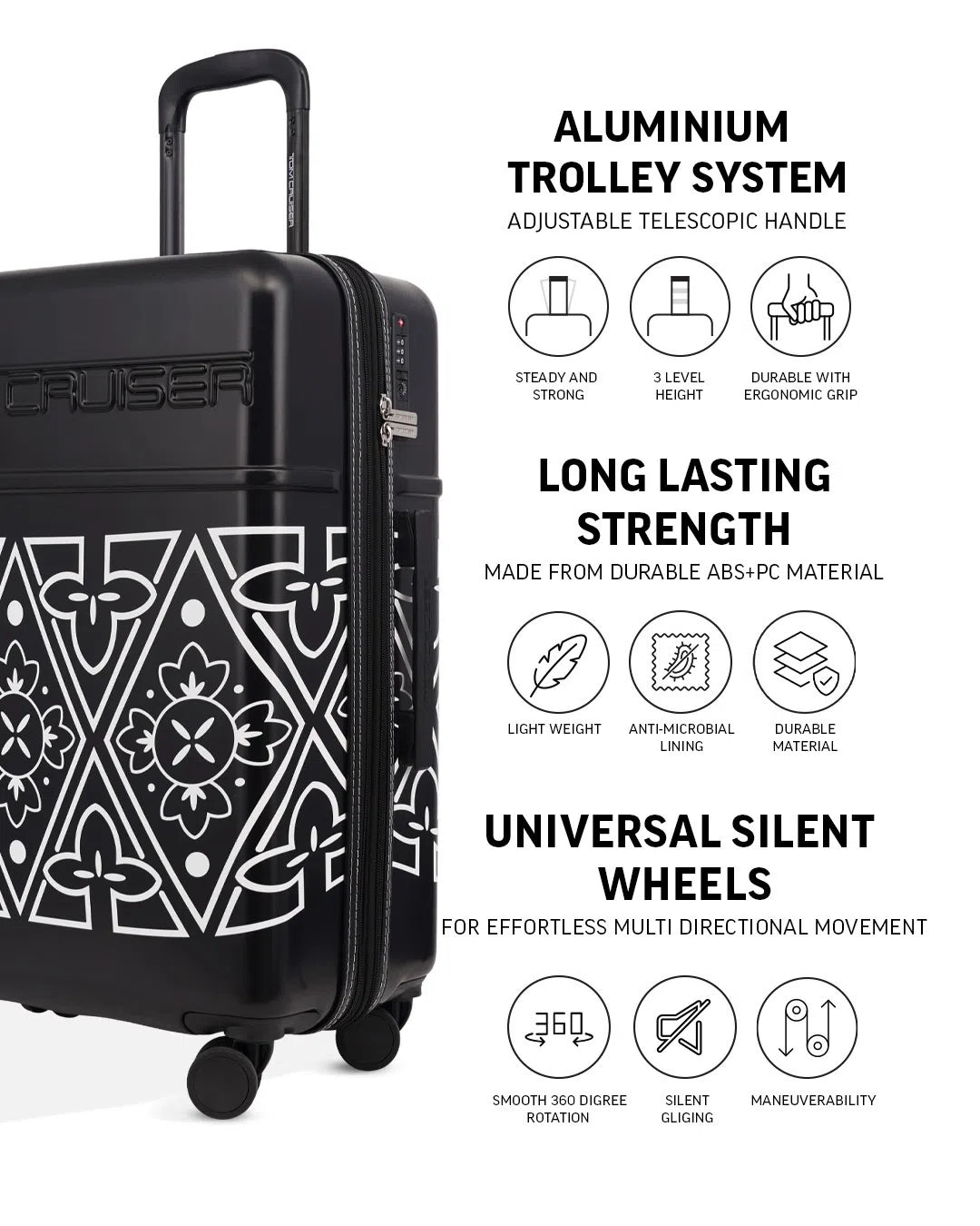 TOMCRUISER VISION HARD TROLLEY Set WHITE, BLACK (3pc)