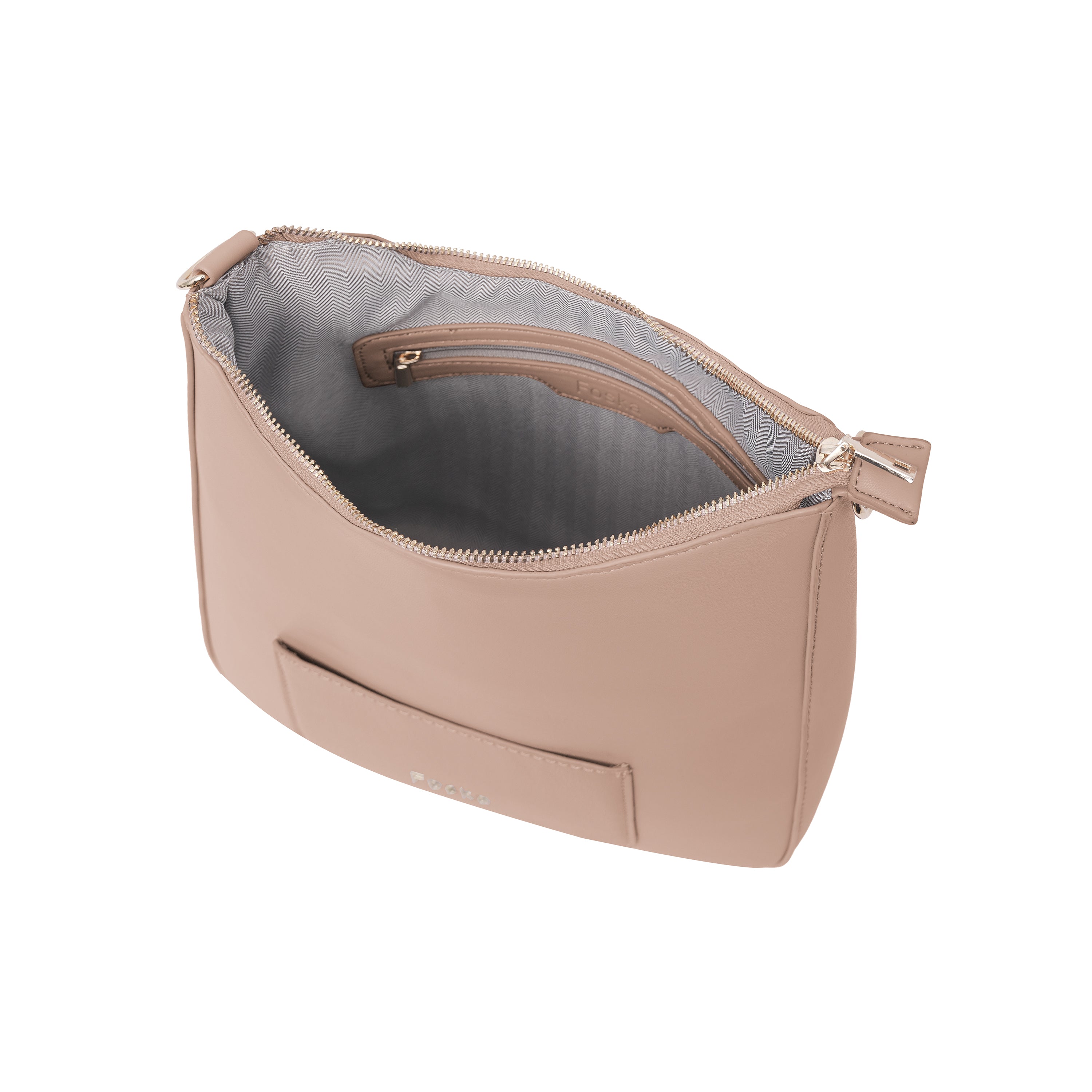 Foska Women's Hobo Cross-Body Bag - Smooth PU Leather - Black - WHITE - APRICOT - 26x25 cm