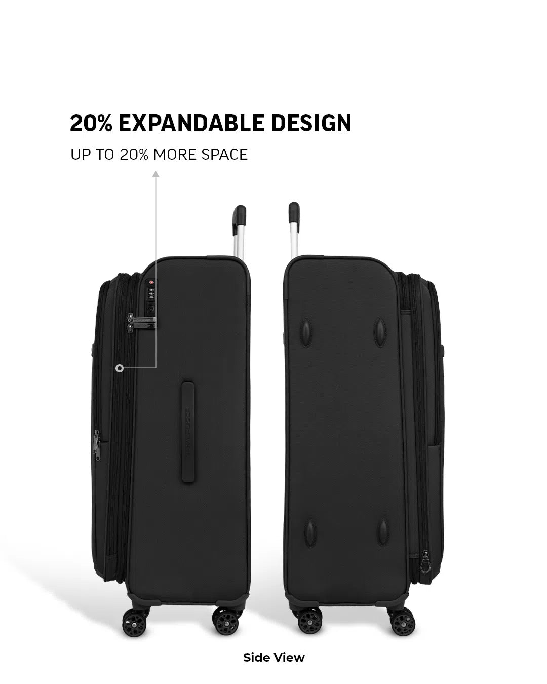 TOMCRUISER ATLAS SOFT LUGGAGE TROLLEY SET (3PCs) 20,24,28 inch KHAKEE, BLACK