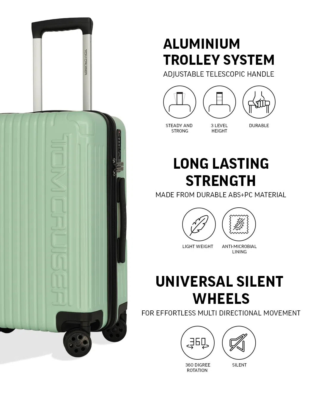 TOMCRUISER JET SETTER HARD TROLLEY 20 INCH GREEN (TC-HT-114)