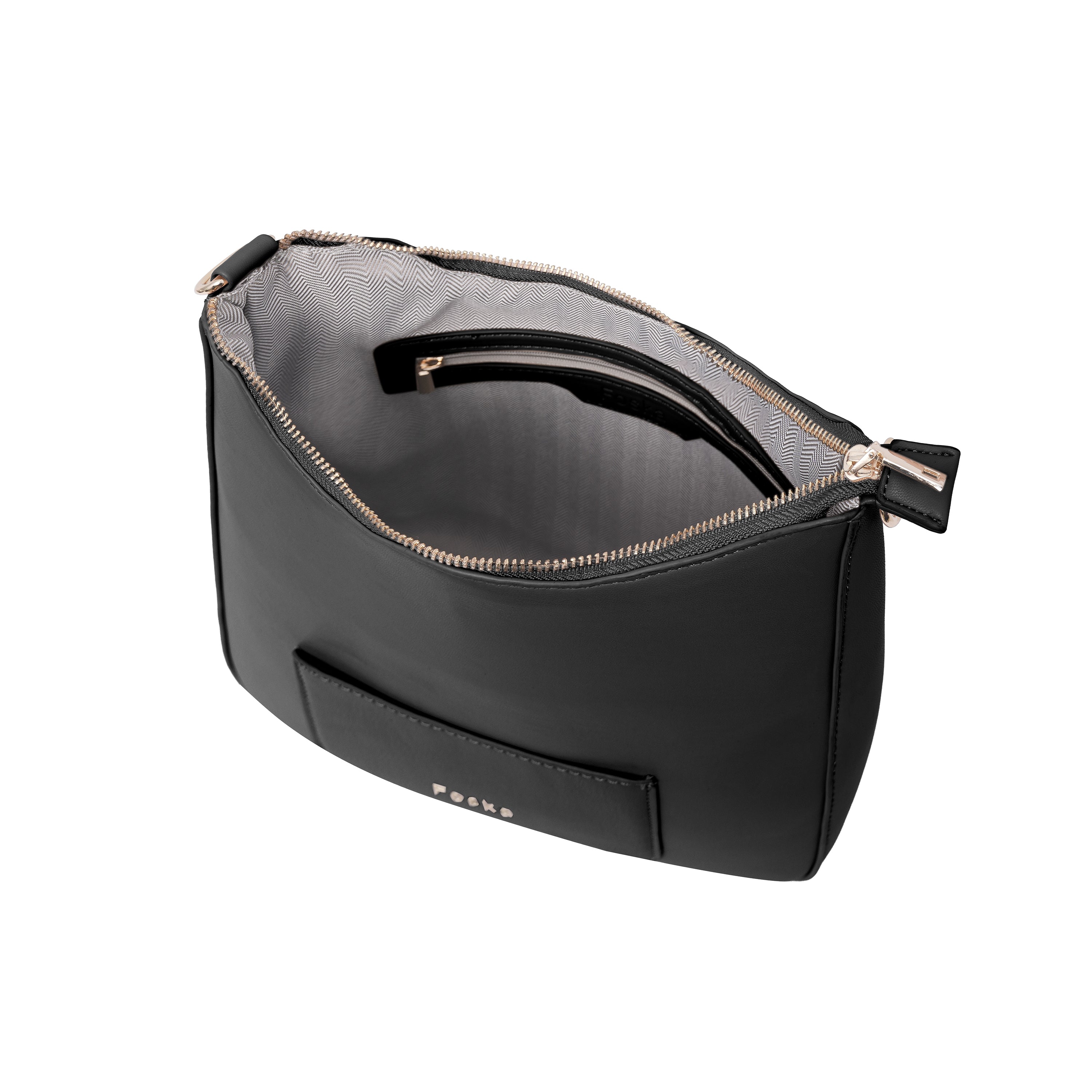 Foska Women's Hobo Cross-Body Bag - Smooth PU Leather - Black - WHITE - APRICOT - 26x25 cm