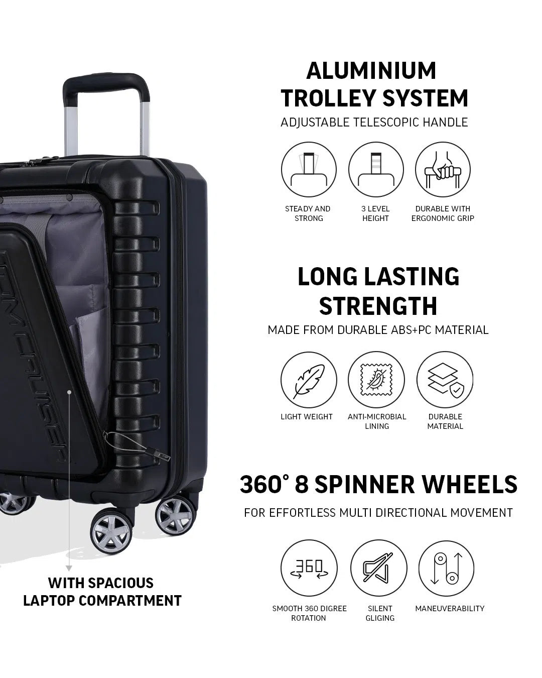 TOMCRUISER NAVIGATOR HARD TROLLEY 20" 24" 28" inch BLACK