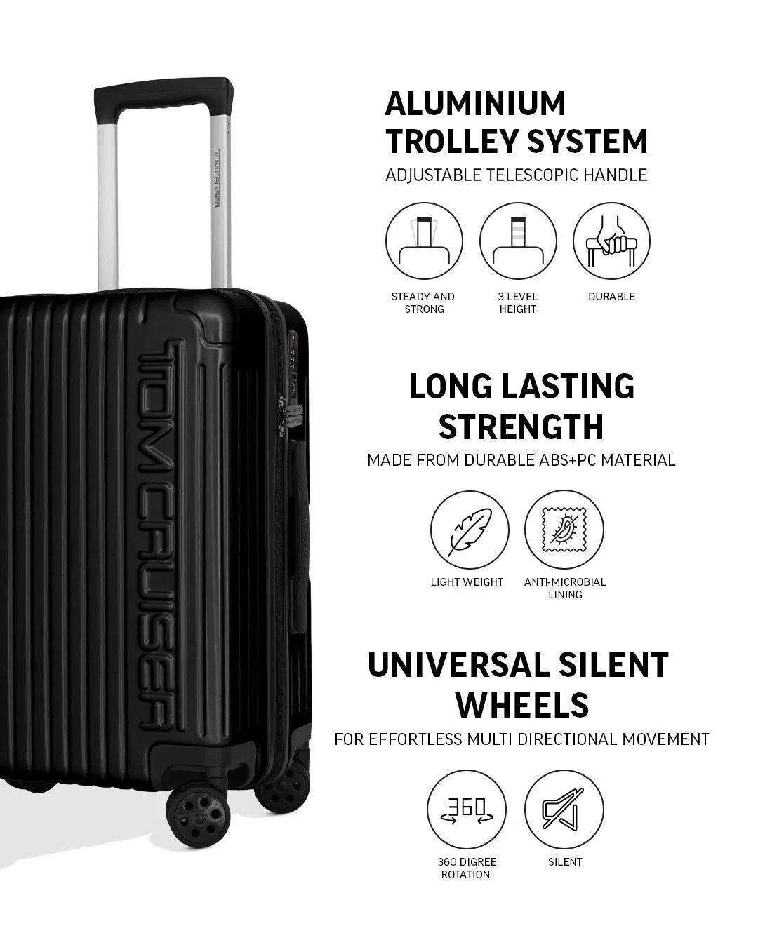 TOMCRUISER JET SETTER HARD TROLLEY 20 inch BLACK (TC-HT-116)