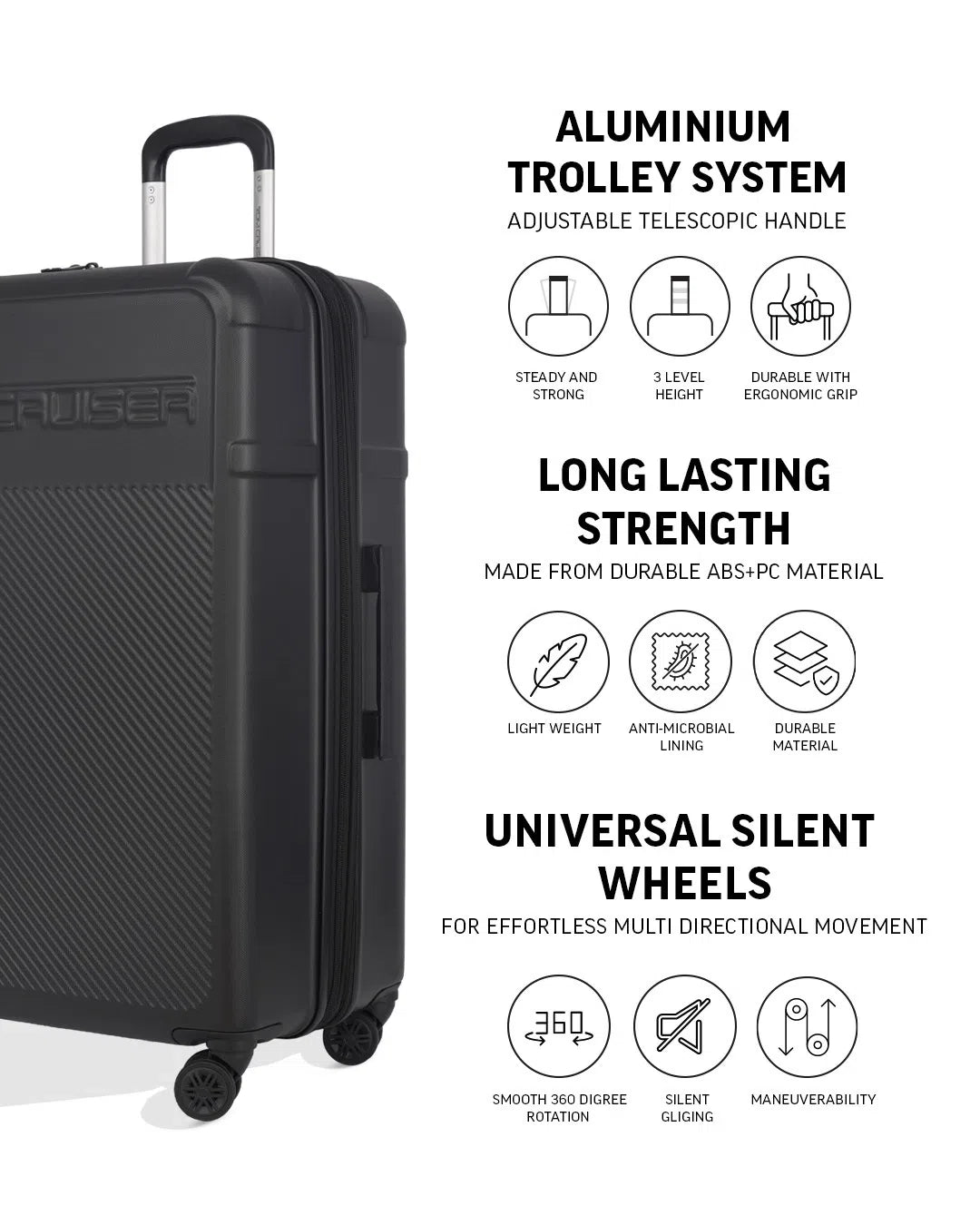 TOMCRUISER STORY HARD TROLLEY BLACK (20",24",28")