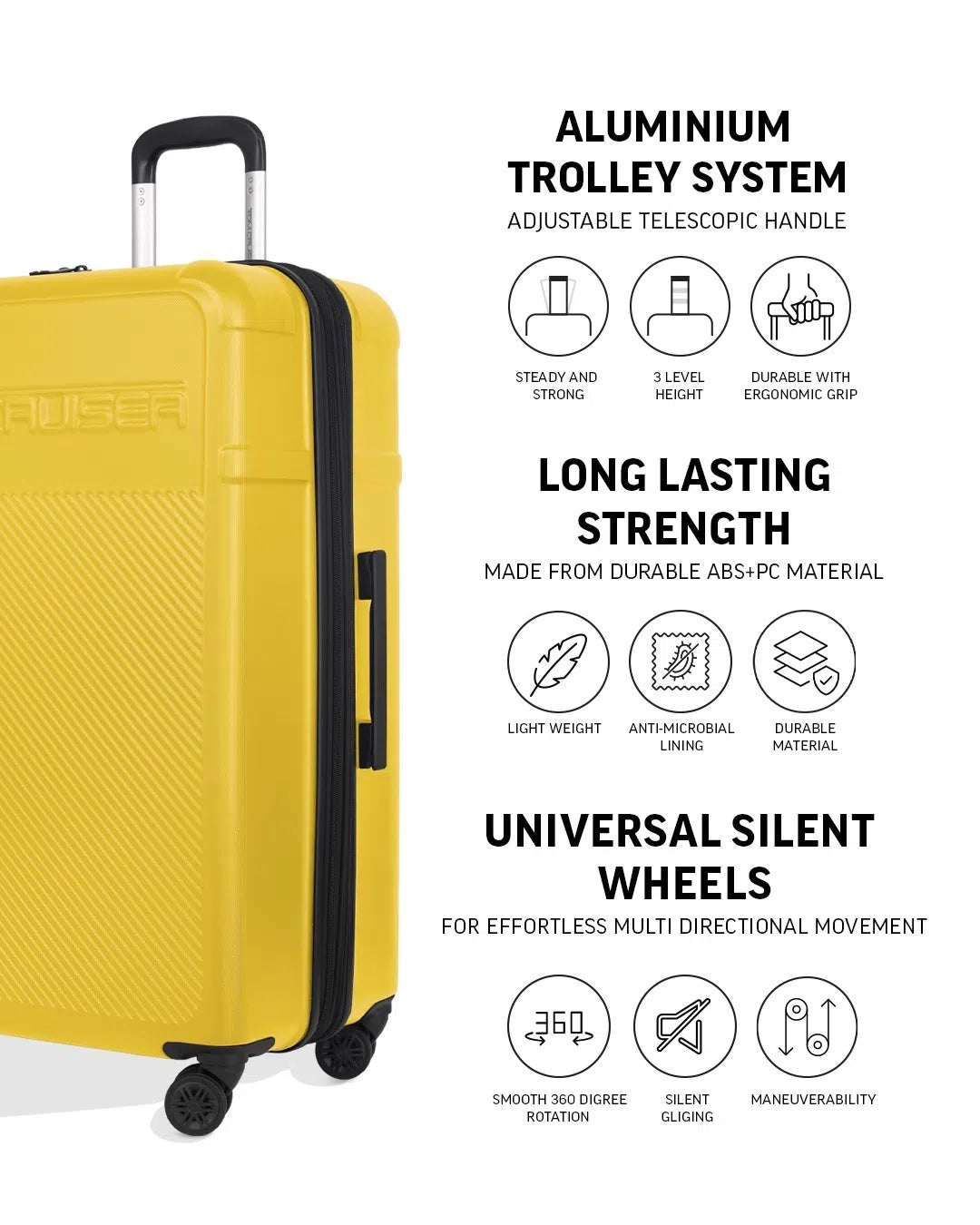 TOMCRUISER STORY HARD TROLLEY SET PINK, Black, Yellow (3pc)
