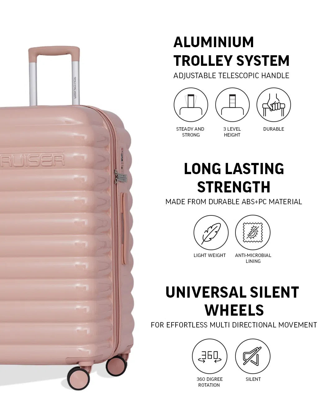 TOMCRUISER CLOUD HARD TROLLEY 20,24,28 inch PINK