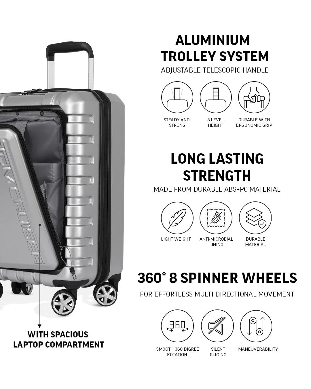 TOMCRUISER NAVIGATOR HARD TROLLEY 20,24,28 inch  SILVER, BLACK, PINK